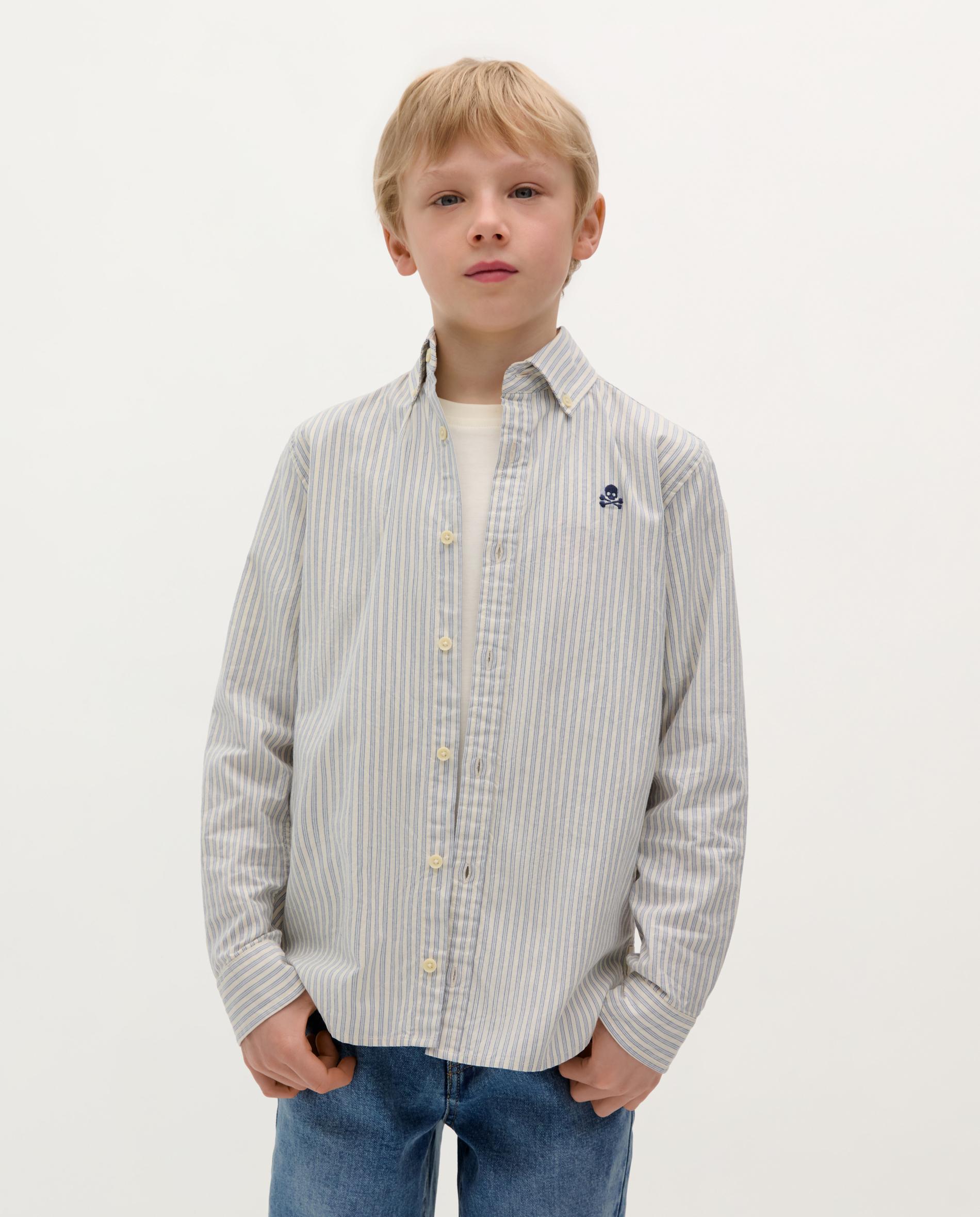 Camisa Infantil de Algodão de Manga Comprida Azul-claro-1