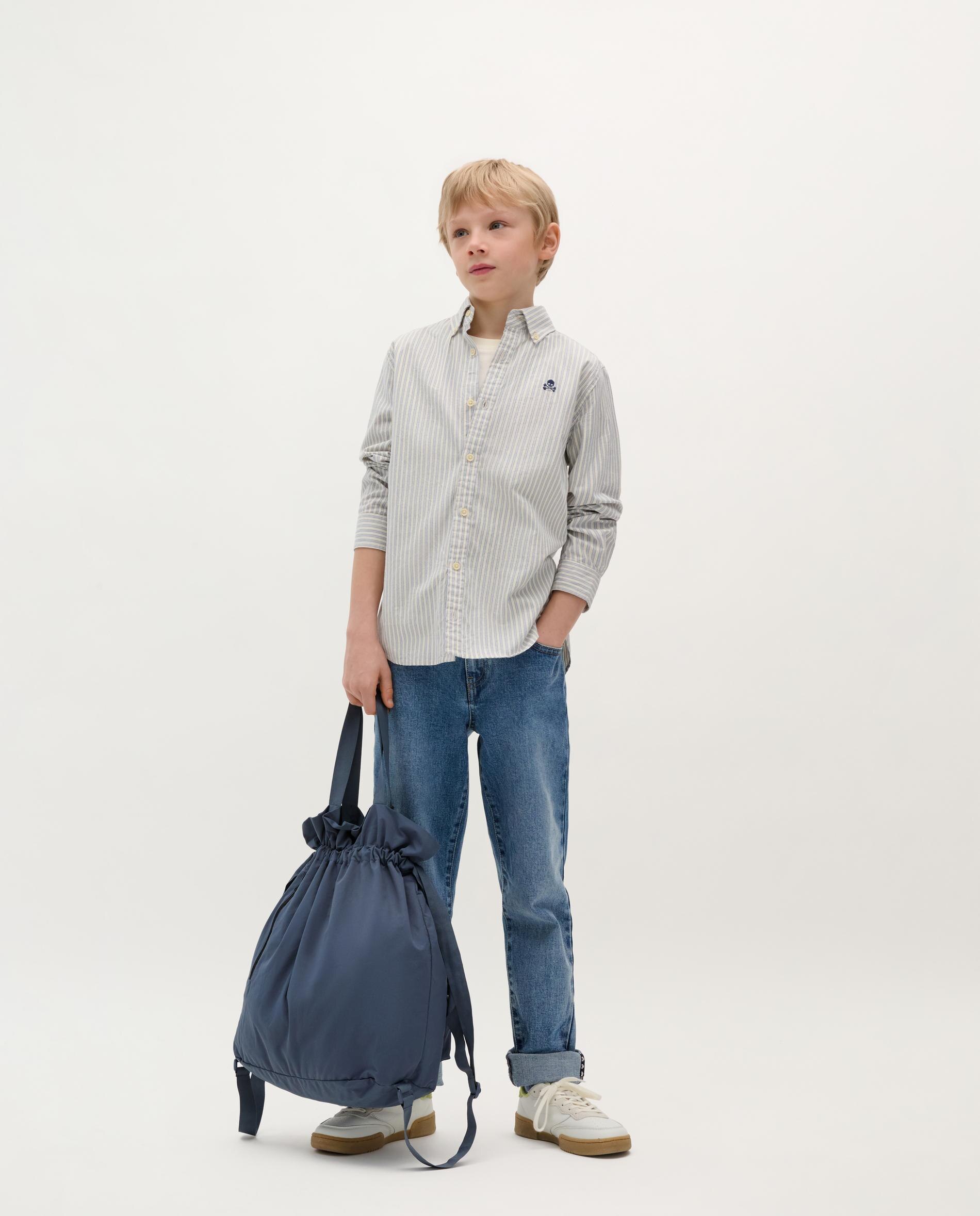 Camisa Infantil de Algodão de Manga Comprida Azul-claro-2