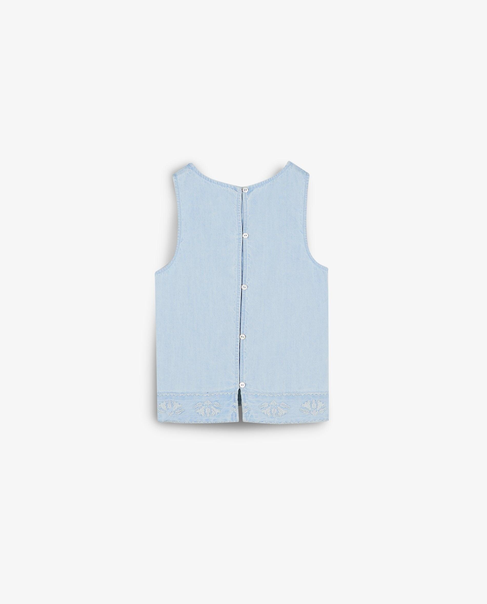 T-shirt Infantil de Algodão com Fecho Posterior com Botões Azul-5