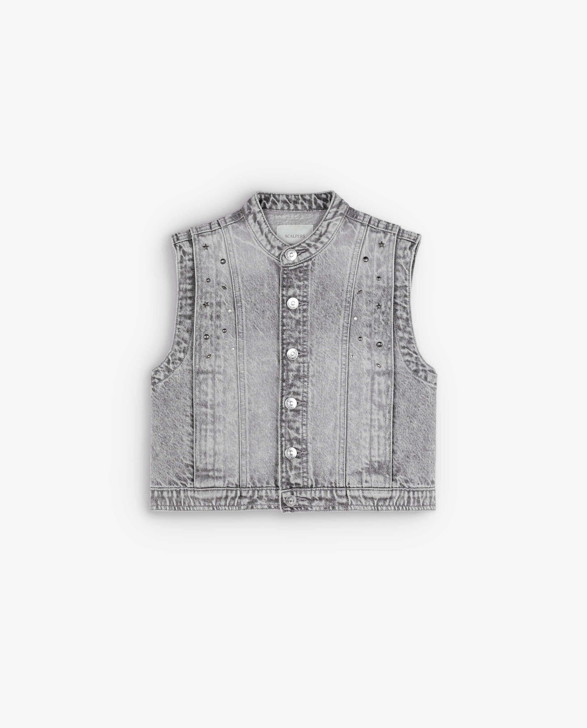 Colete Infantil Jeans com Detalhe de Tachas e Fecho de Botões Scalpers Cinzento-4