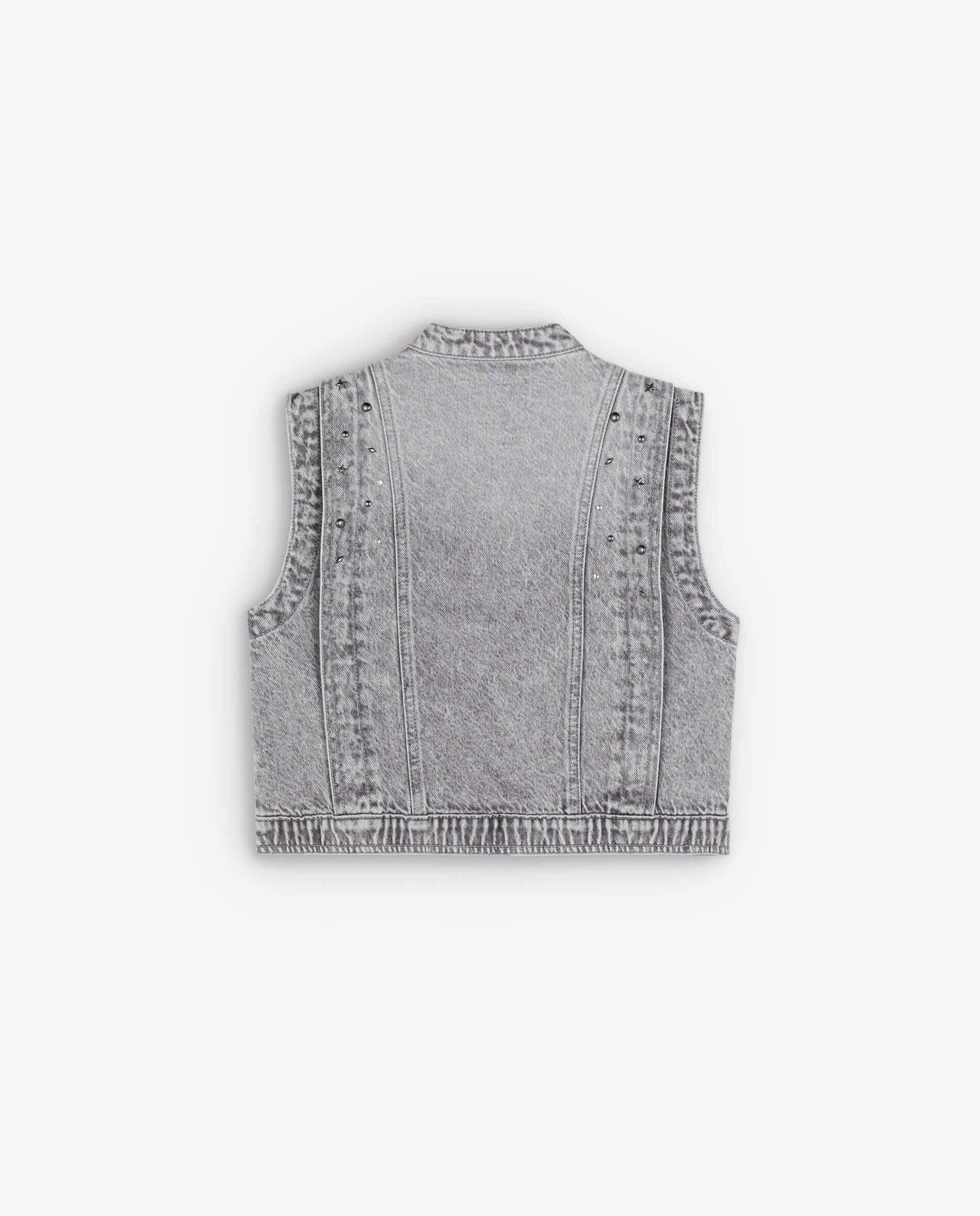 Colete Infantil Jeans com Detalhe de Tachas e Fecho de Botões Scalpers Cinzento-5