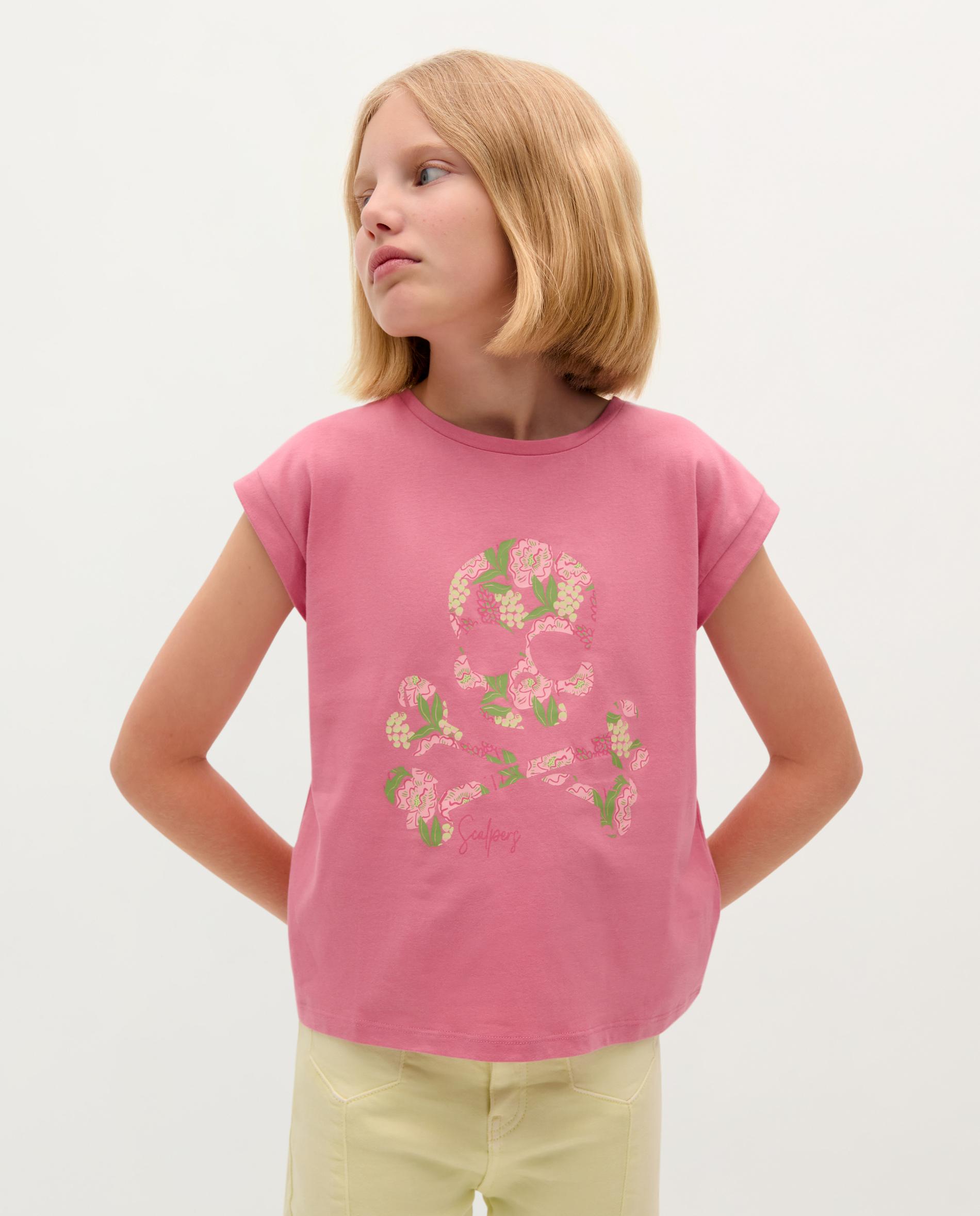 T-shirt Infantil de Algodão com Manga Tipo Cava Rosa-1