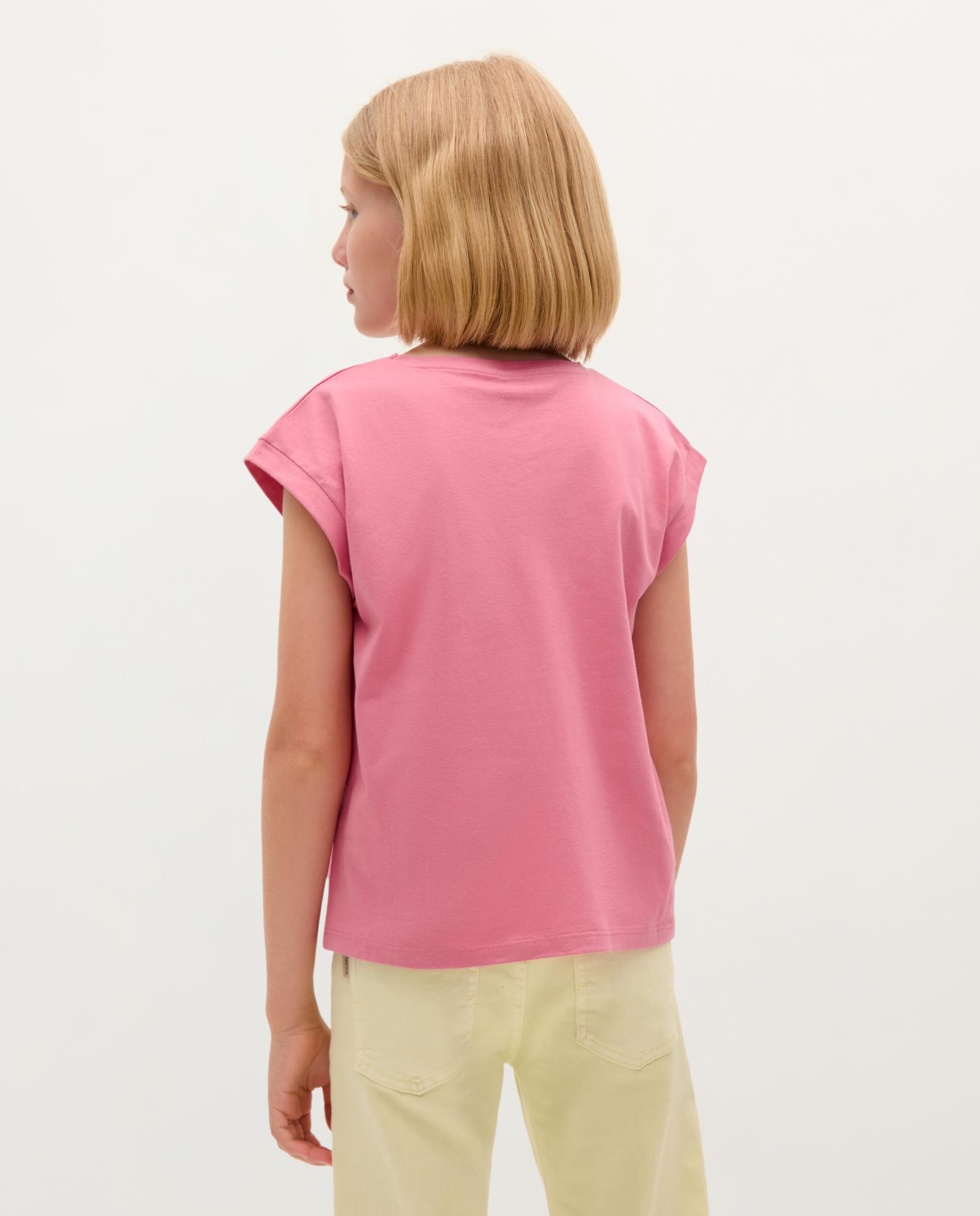 T-shirt Infantil de Algodão com Manga Tipo Cava Rosa-2