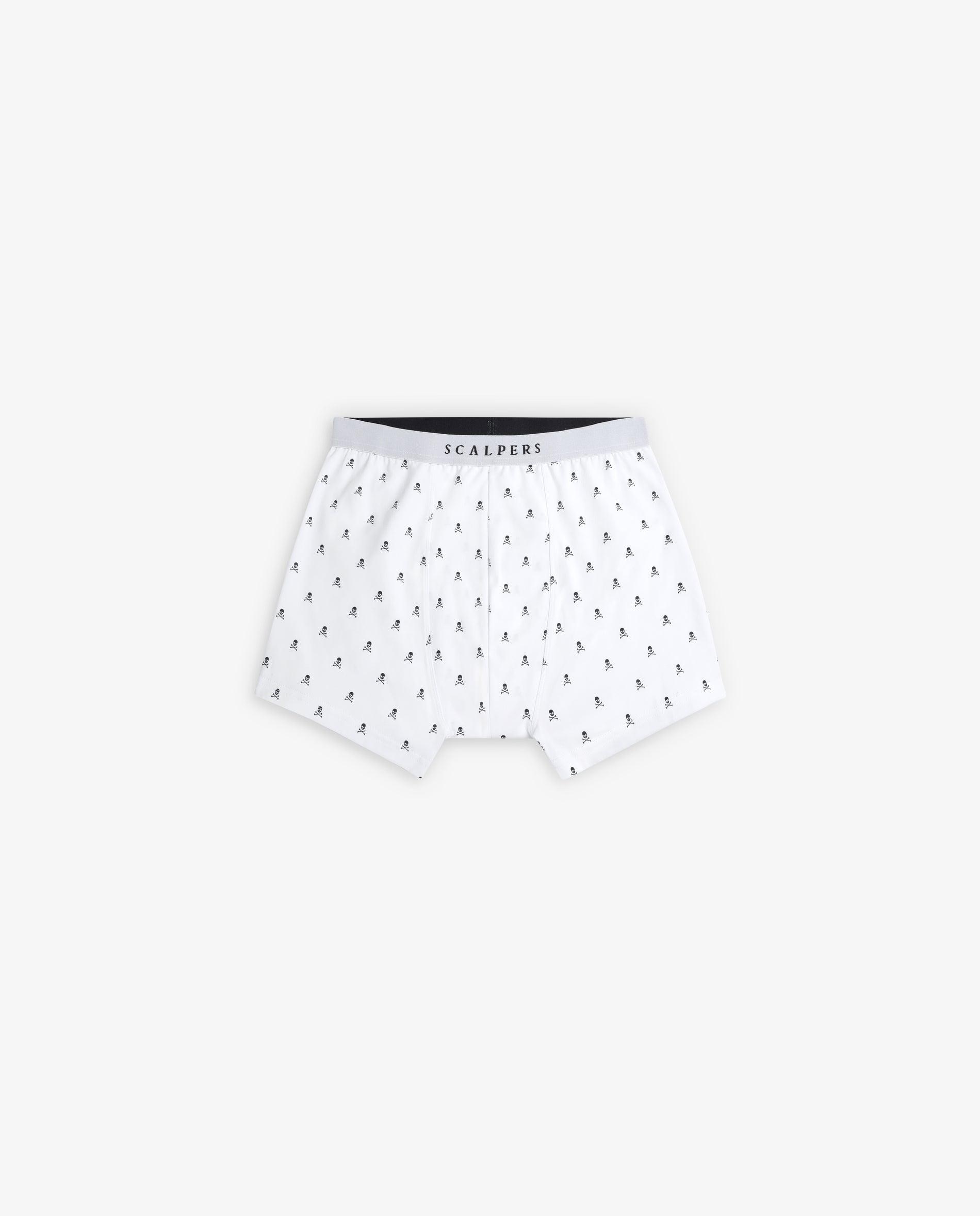 Boxers de Malha de Algodão Elástico com Caveiras Branco-1