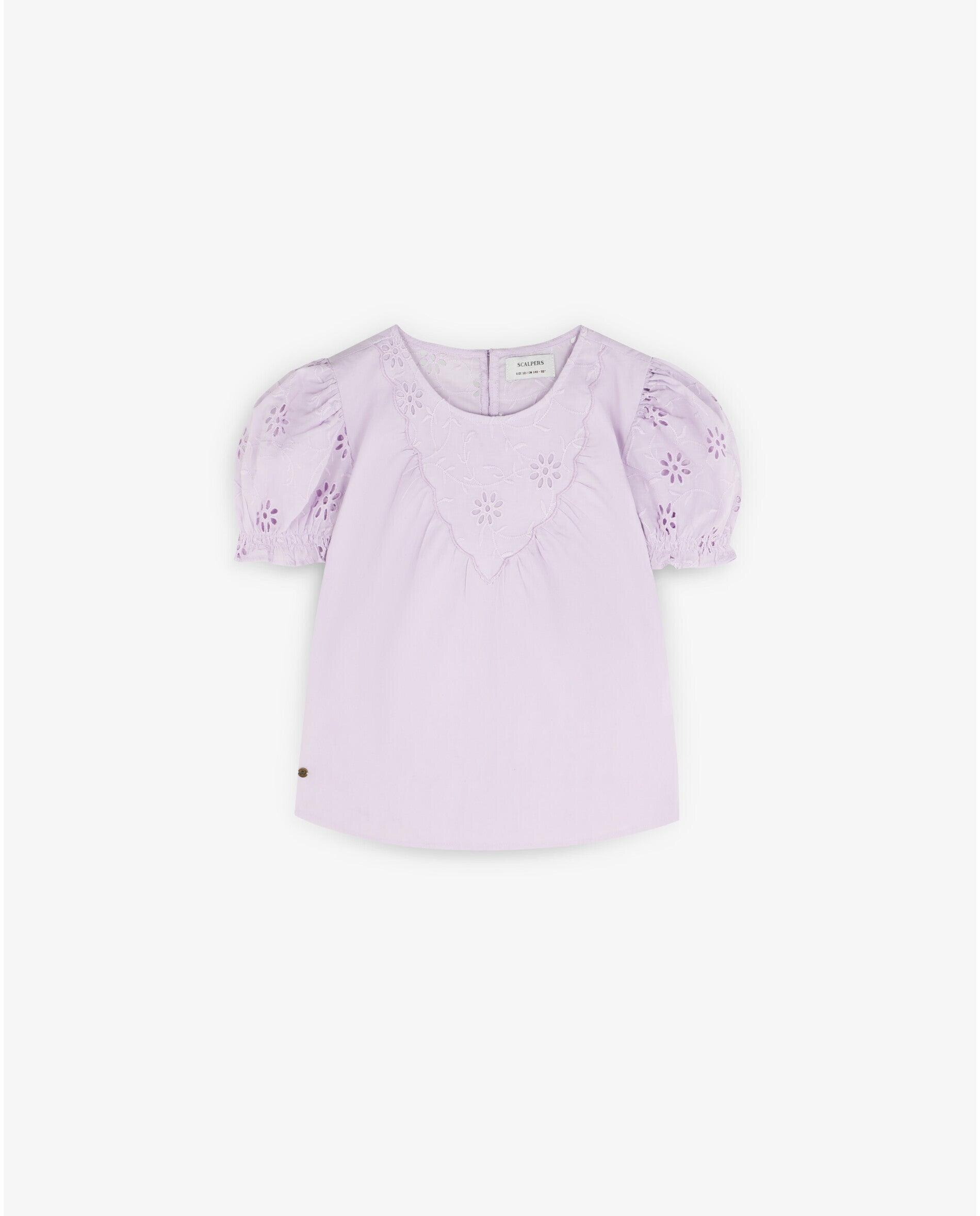 Blusa com Perfurados e Mangas Abalonadas Lilás-3