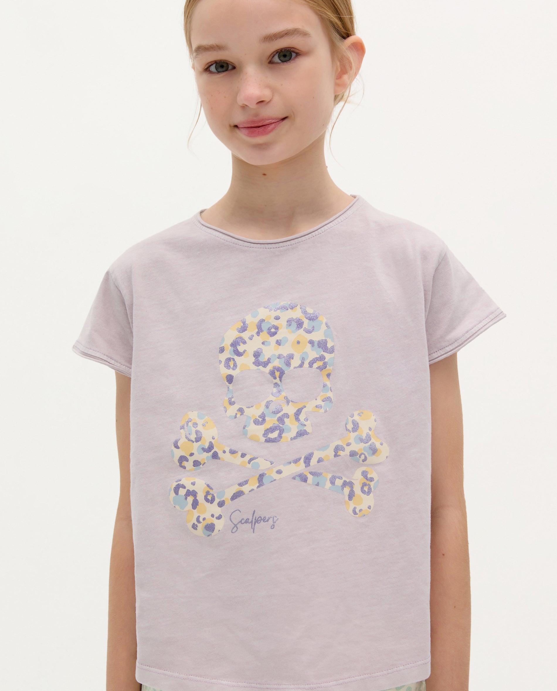 T-shirt Infantil em Algodão de Manga Curta Lilás-1
