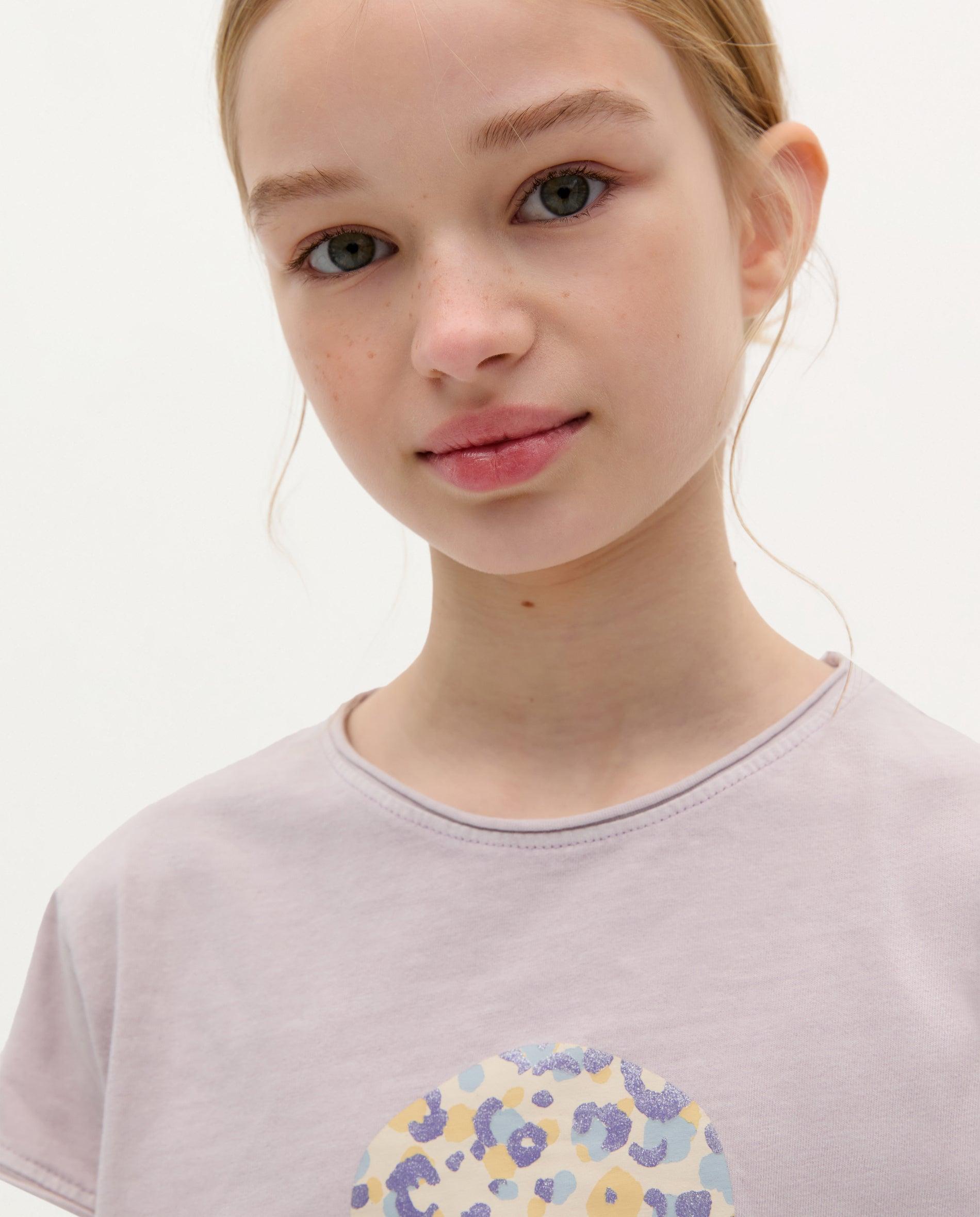 T-shirt Infantil em Algodão de Manga Curta Lilás-3