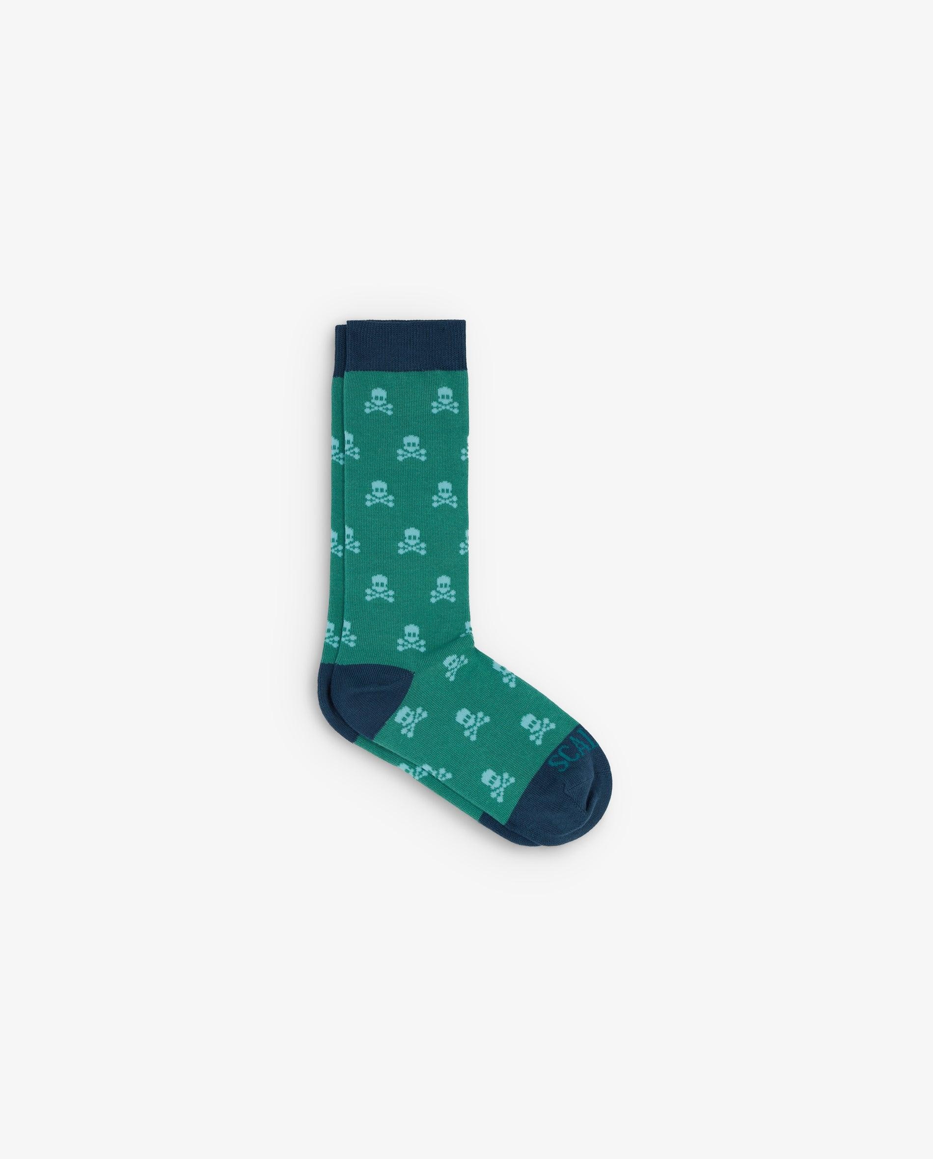 Meias Infantil de Cano Alto com Caveiras Scalpers Verde-1