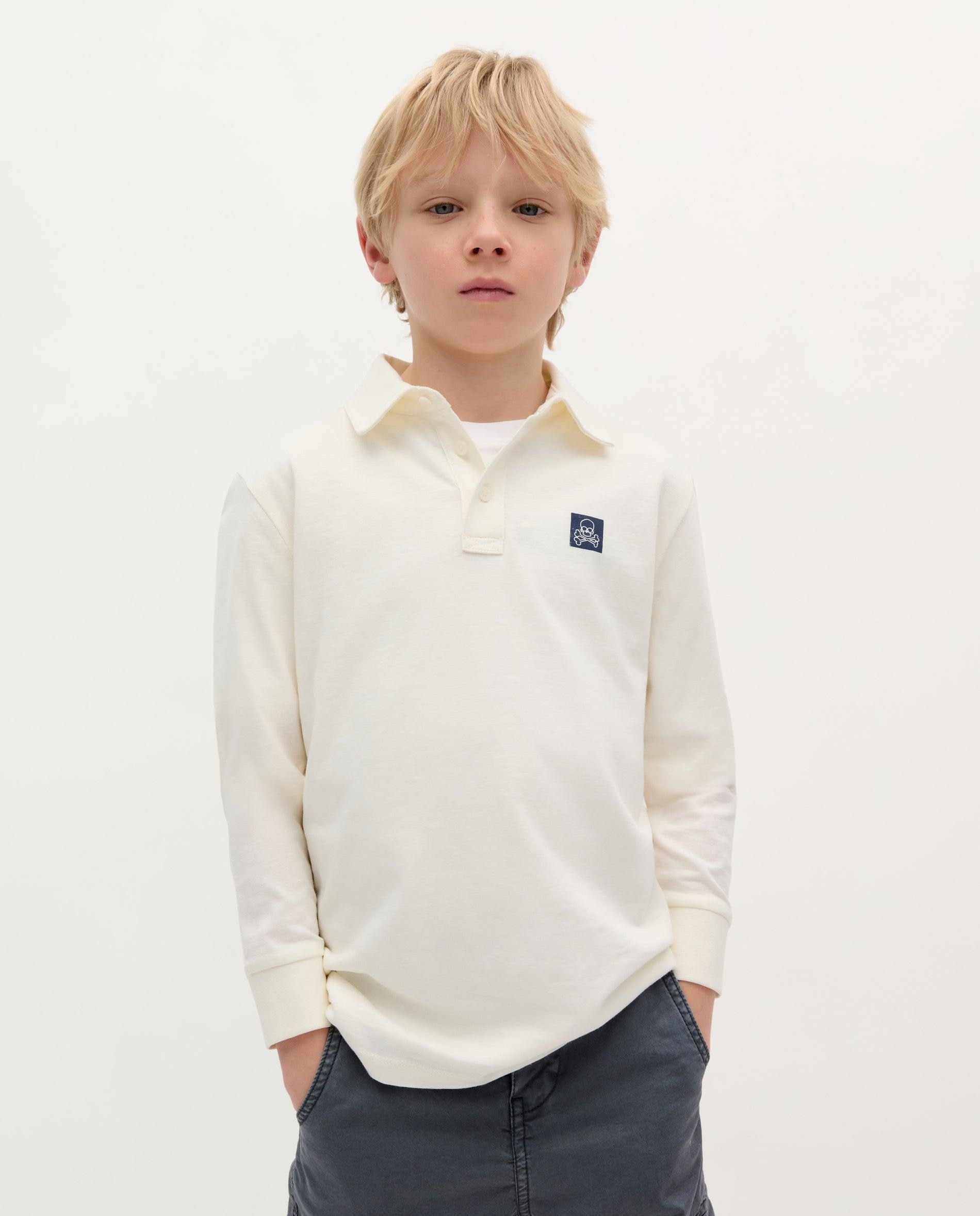 Polo Infantil em Algodão de Manga Comprida Scalpers Branco-1