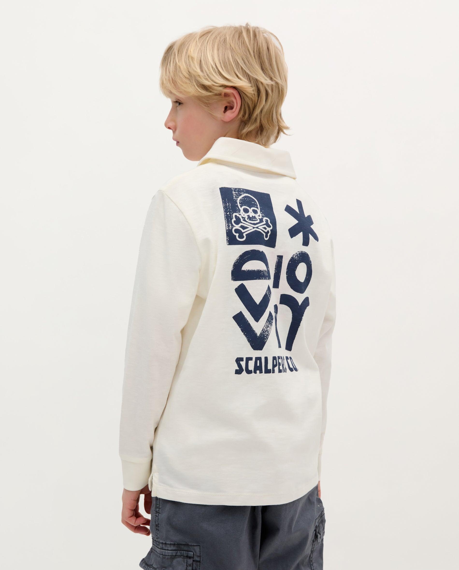 Polo Infantil em Algodão de Manga Comprida Scalpers Branco-2
