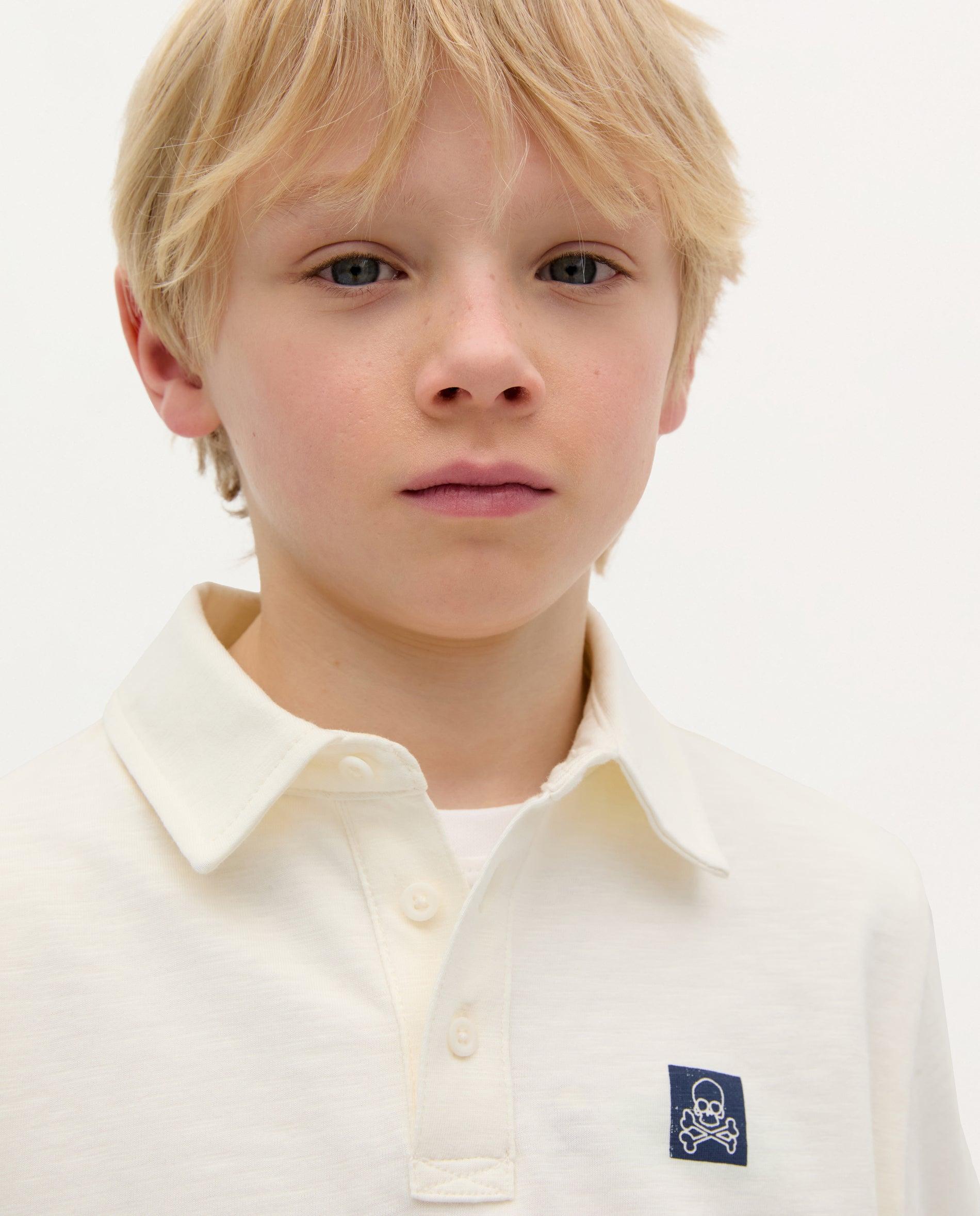 Polo Infantil em Algodão de Manga Comprida Scalpers Branco-3