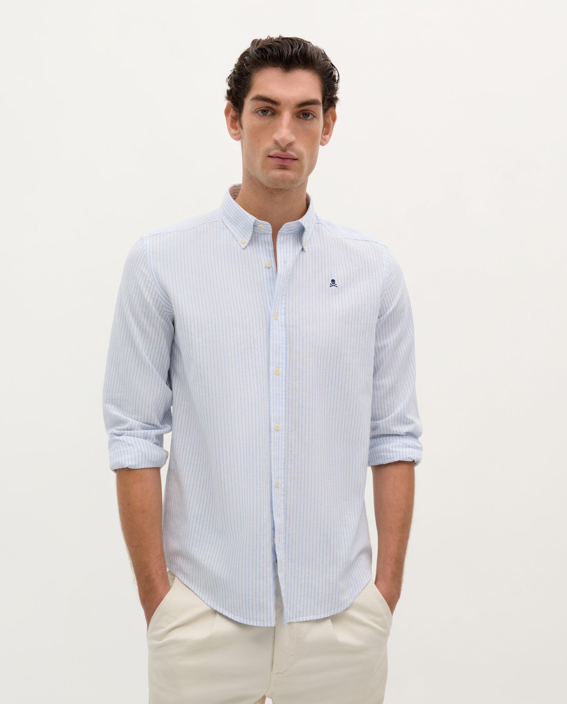 Camisa Regular Fit Às Riscas Azul-claro-1