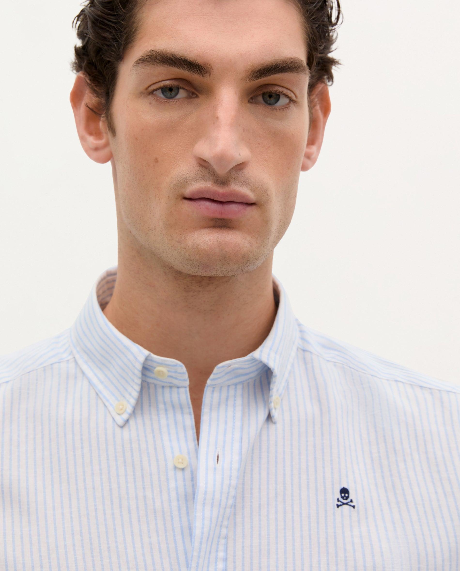 Camisa Regular Fit Às Riscas Azul-claro-3