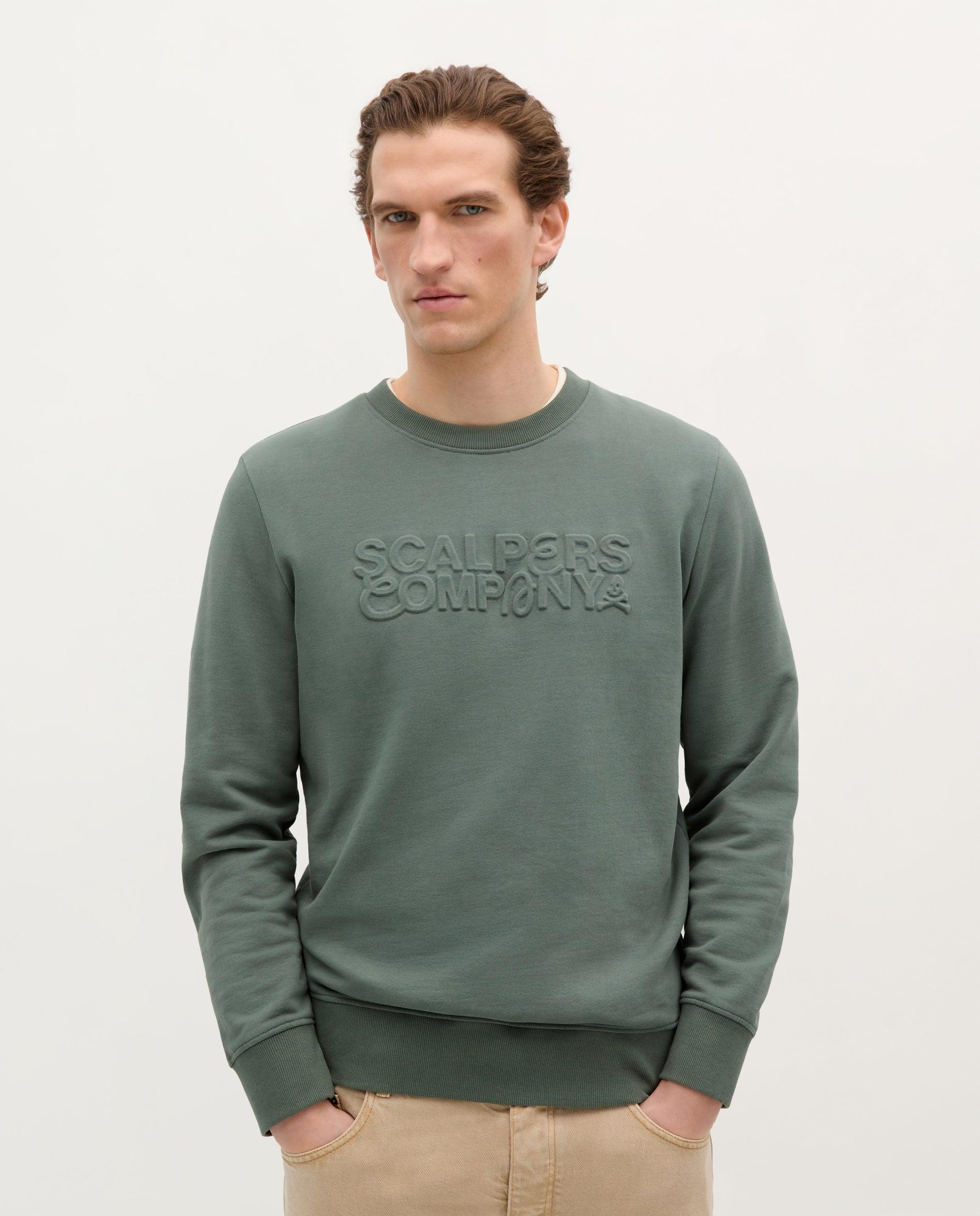 Sweatshirt de Algodão de Punhos com Acabamento em Malha Rib Verde-1