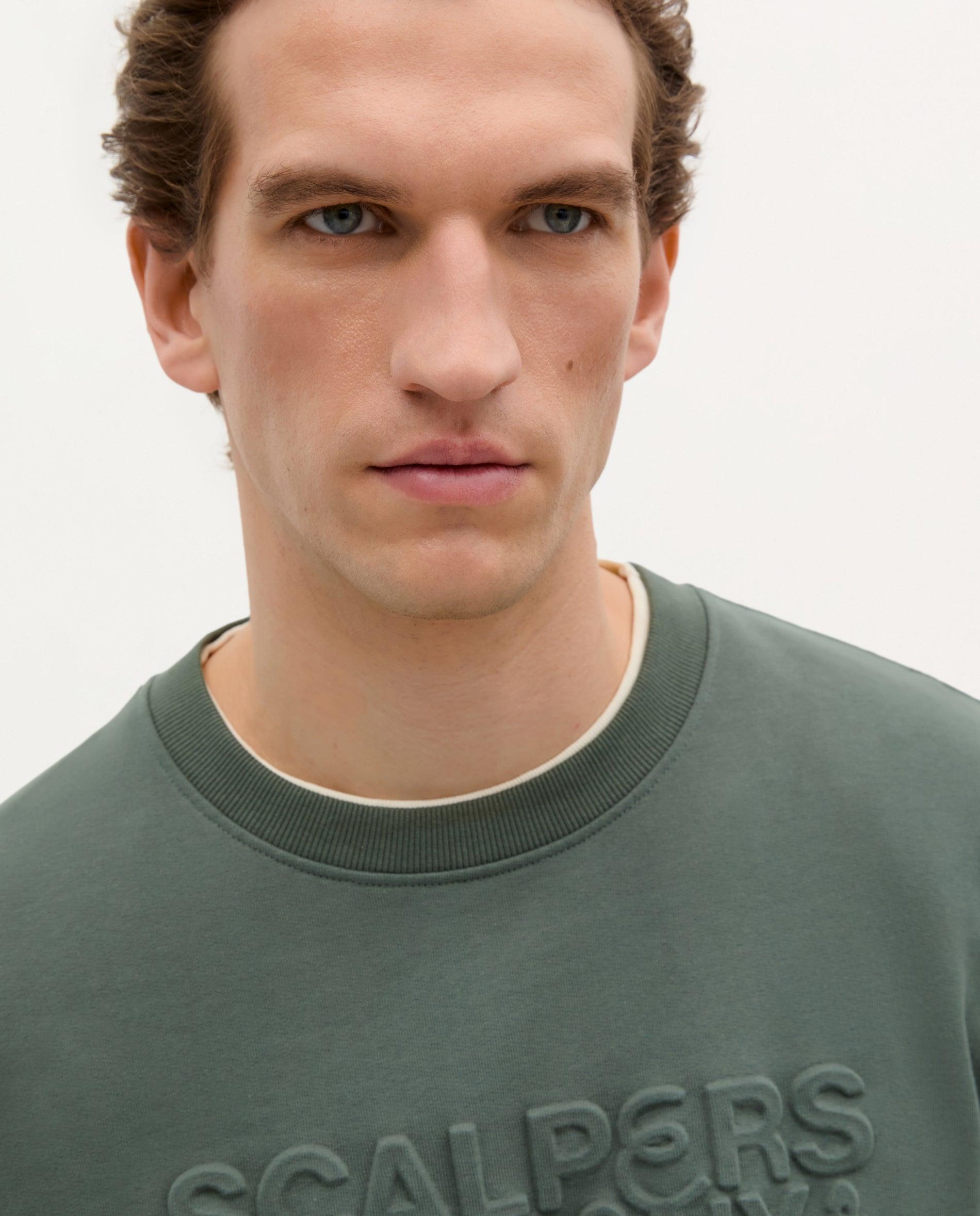 Sweatshirt de Algodão de Punhos com Acabamento em Malha Rib Verde-3