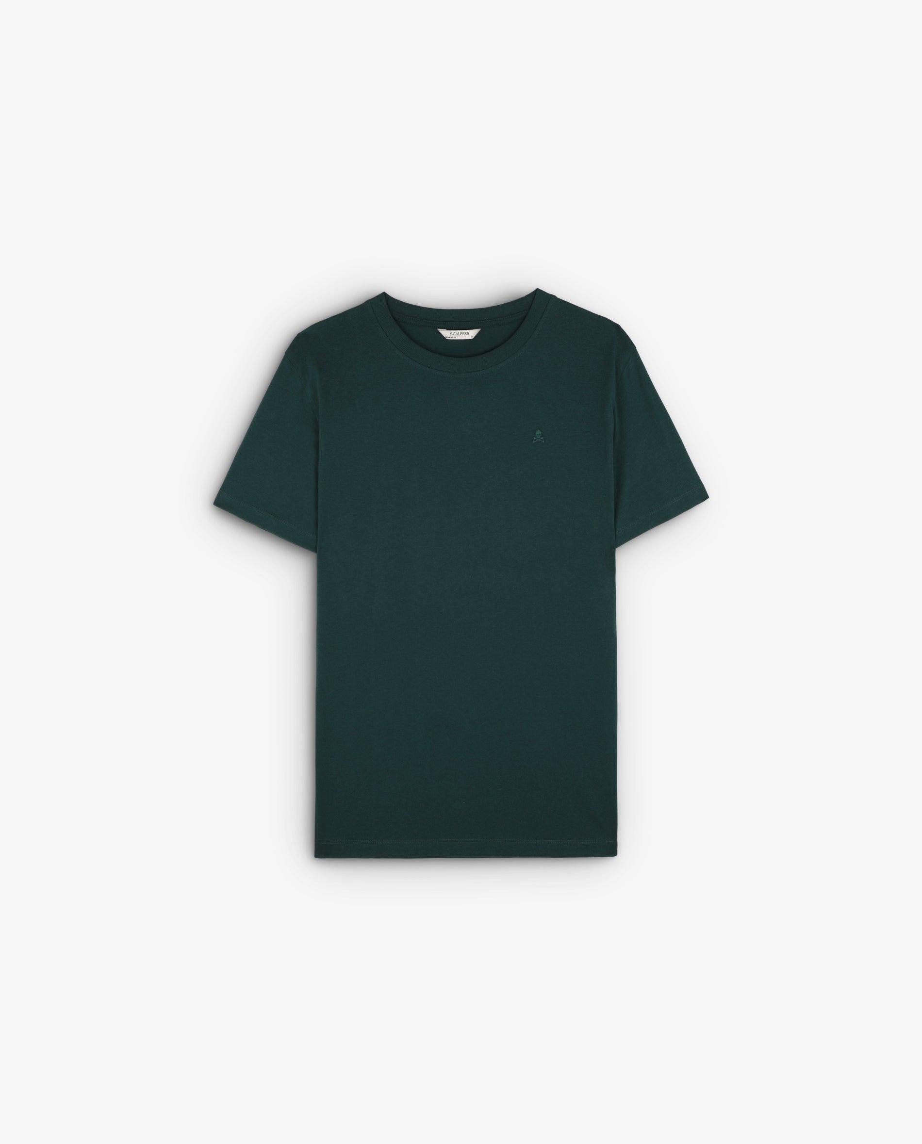 T-shirt de Algodão de Manga Curta Verde-escuro-1
