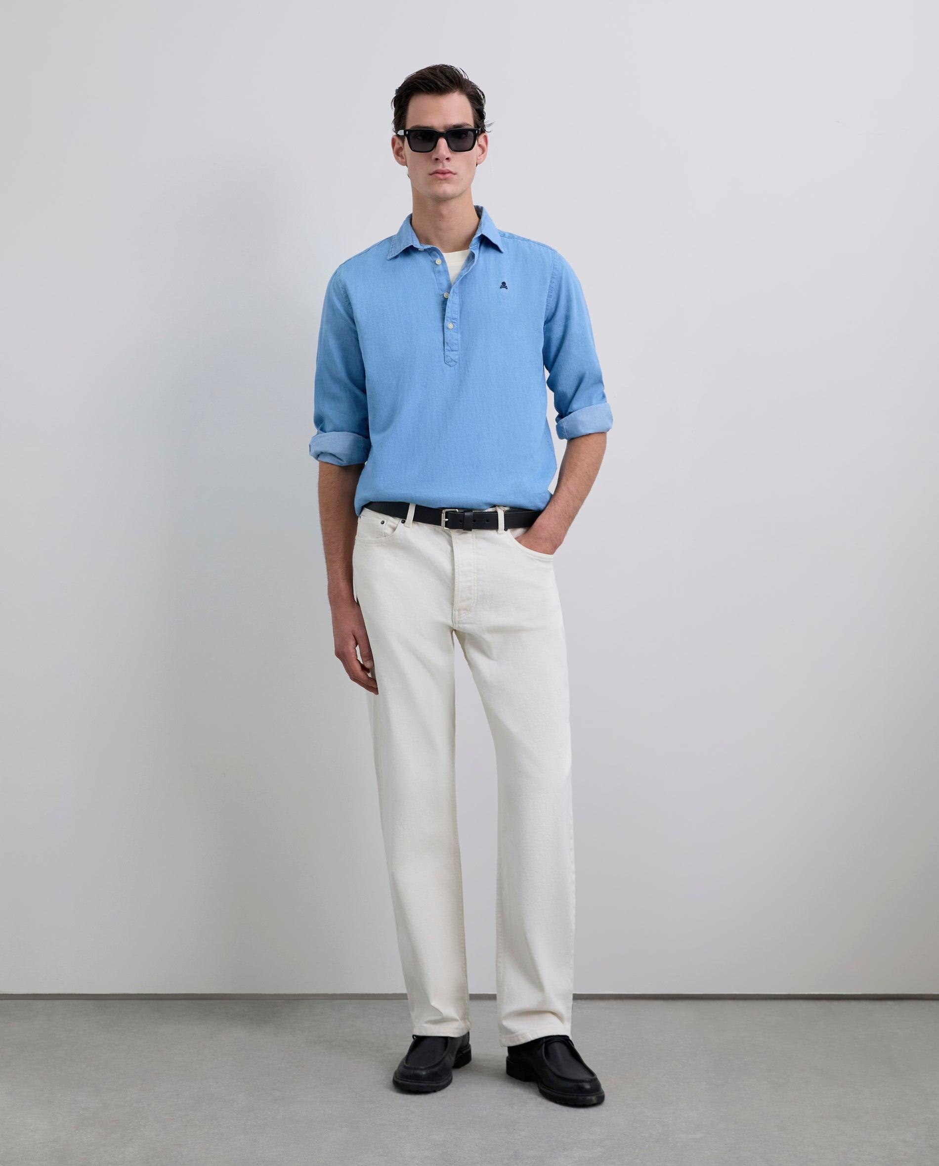Camisa de Algodão Regular Fit Azul-claro-1