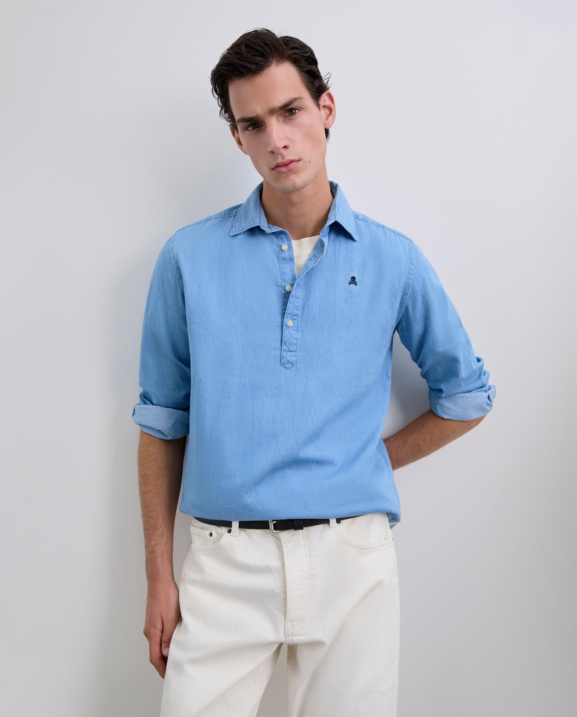Camisa de Algodão Regular Fit Azul-claro-2