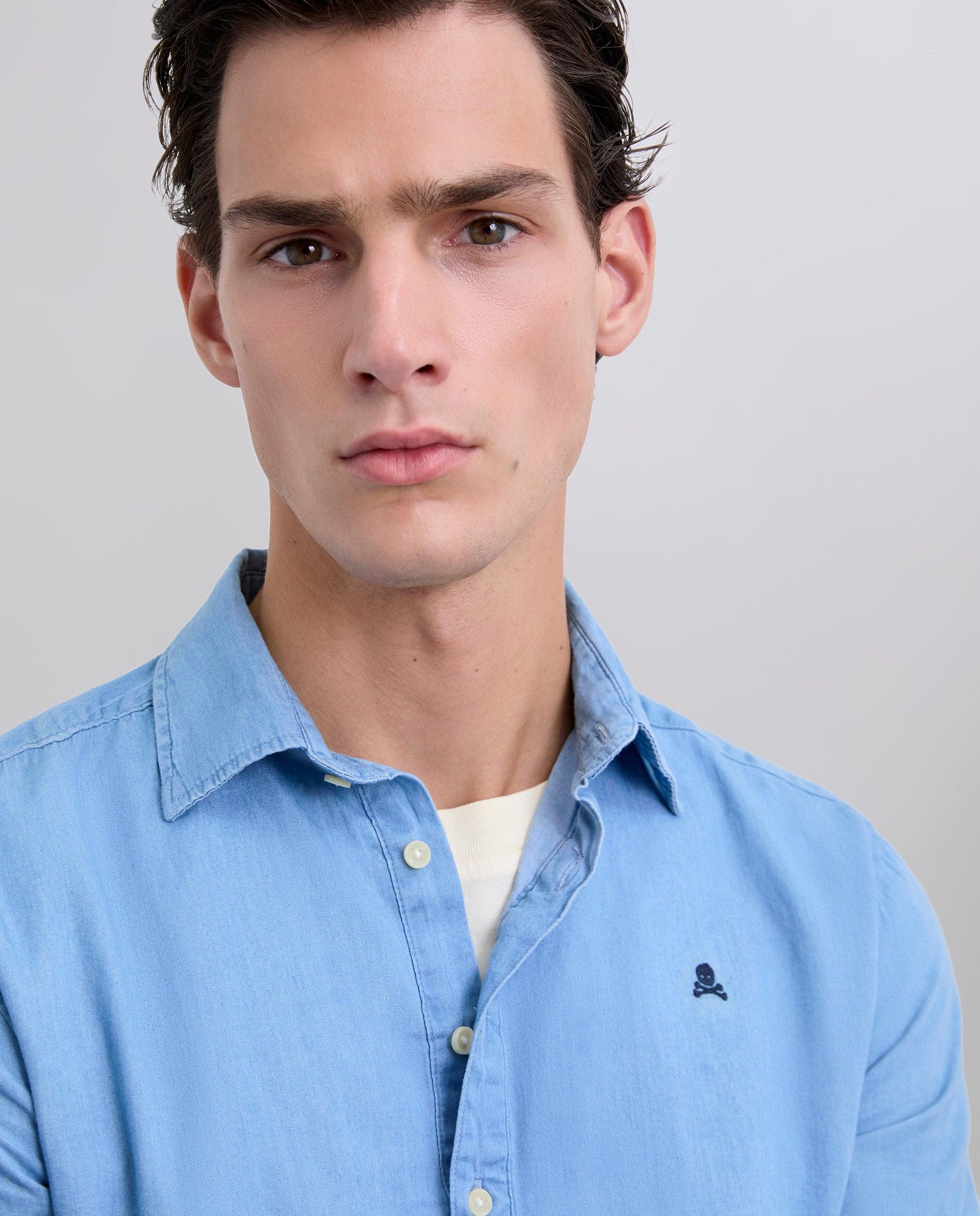 Camisa de Algodão Regular Fit Azul-claro-4