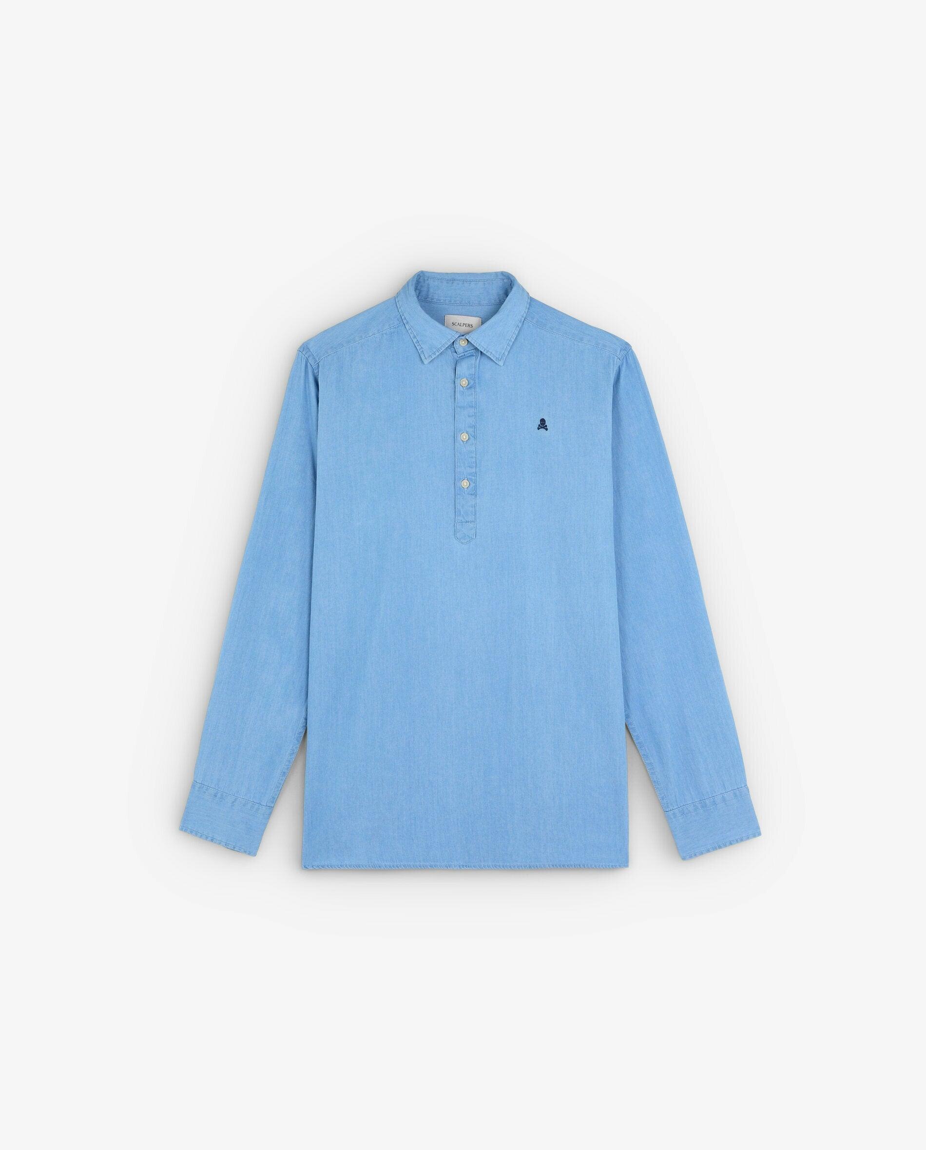 Camisa de Algodão Regular Fit Azul-claro-5