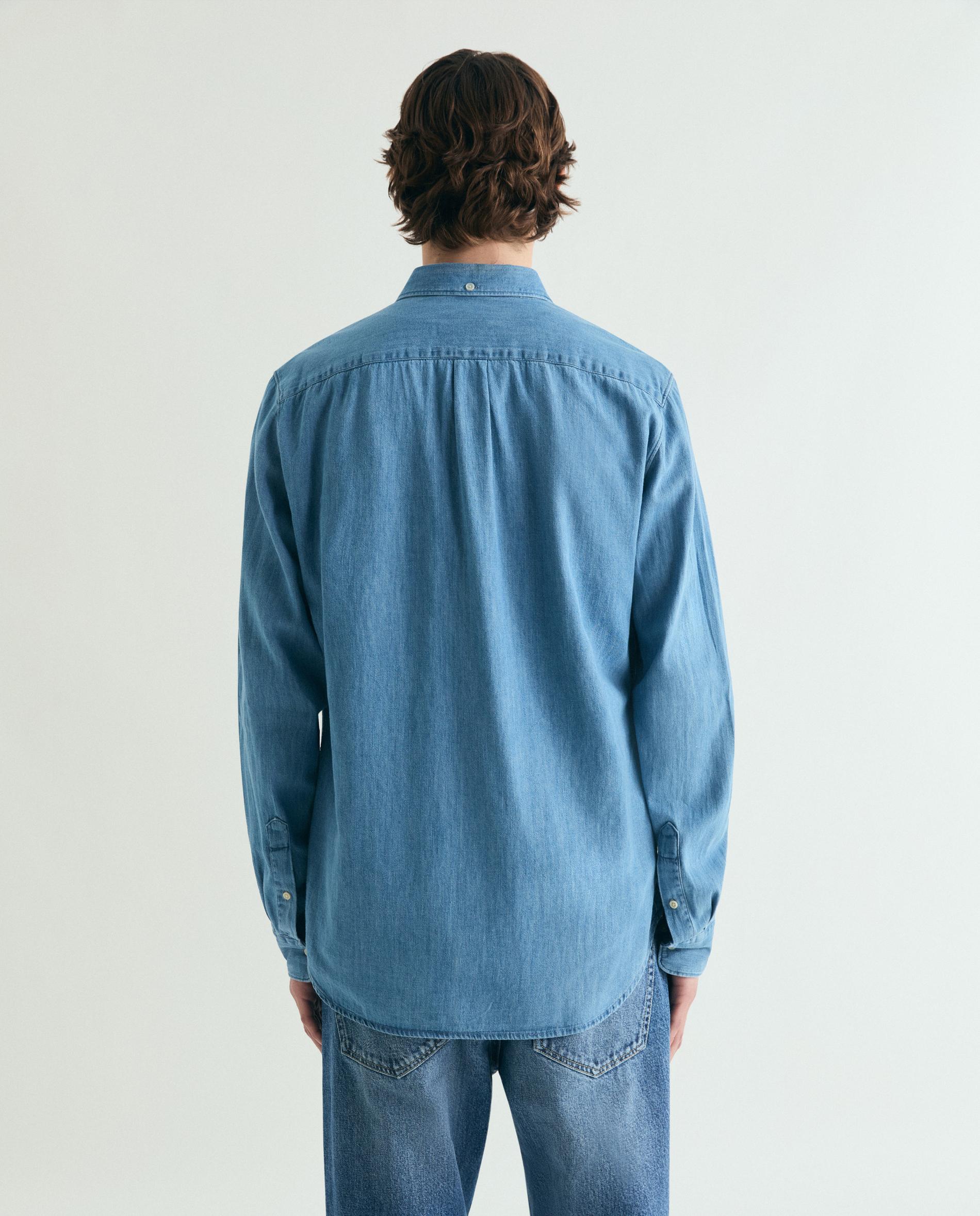 Camisa de Ganga Regular com Bolso Azul-3