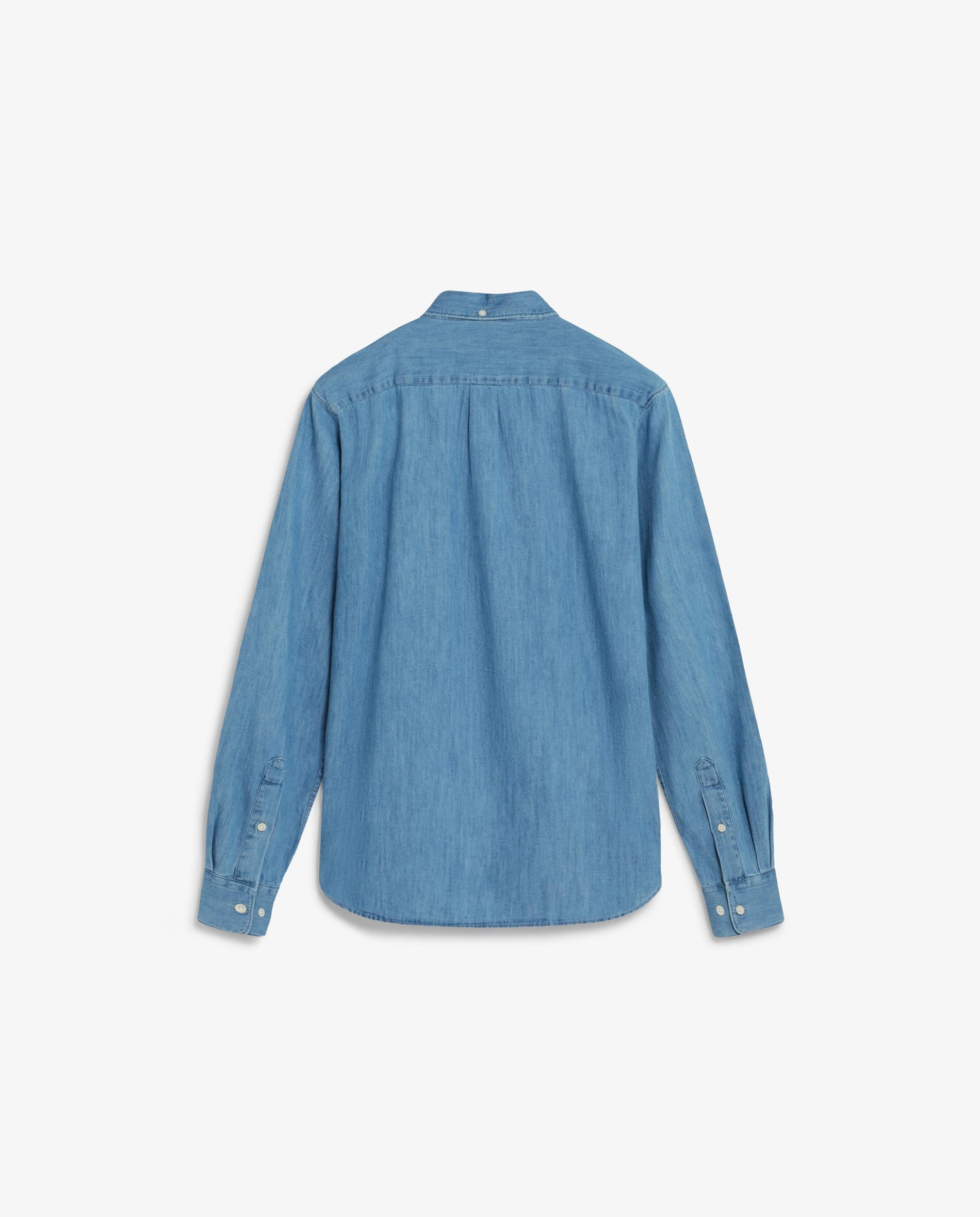 Camisa de Ganga Regular com Bolso Azul-6