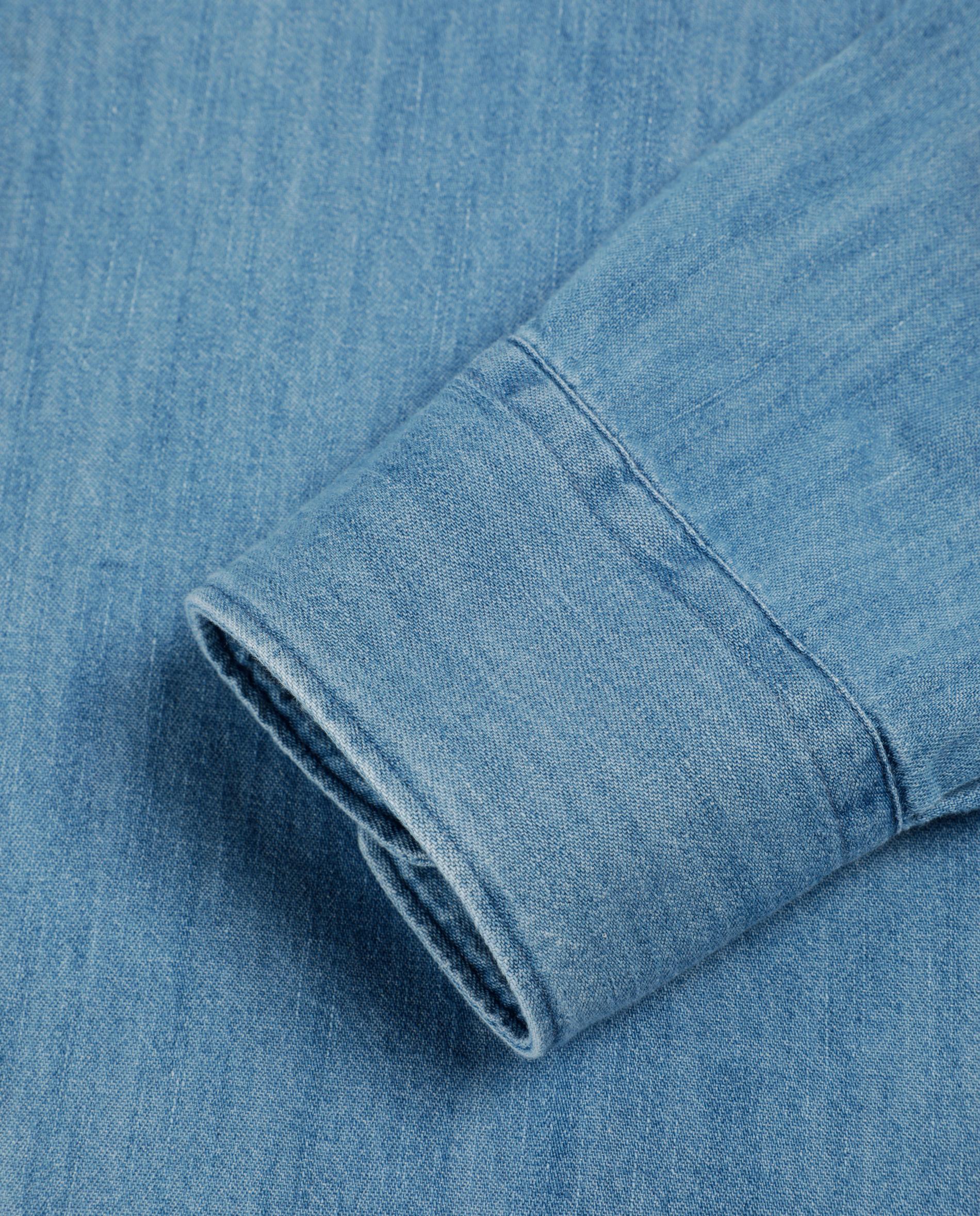 Camisa de Ganga Regular com Bolso Azul-7