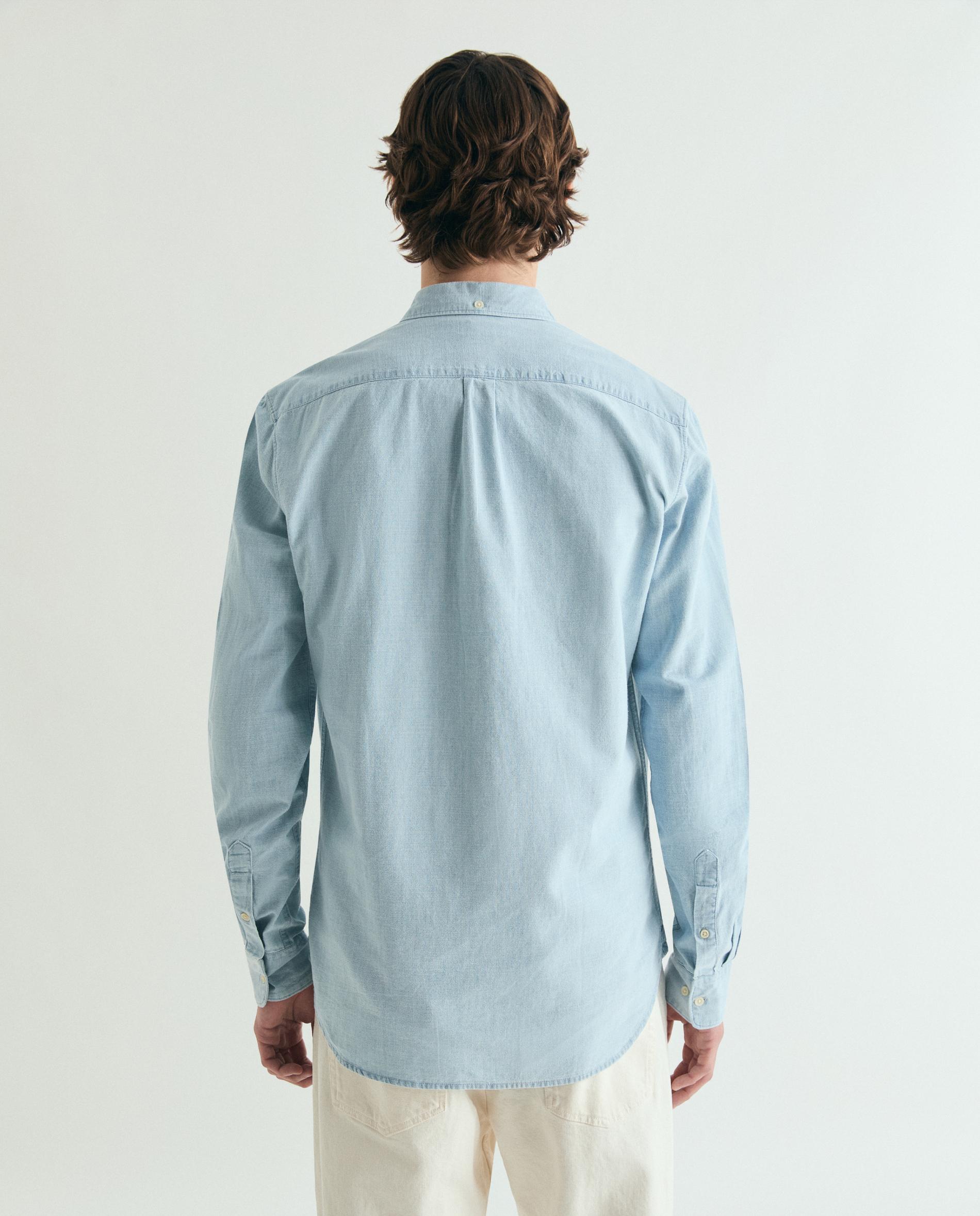 Camisa de Ganga Regular com Bolso Azul-claro-3