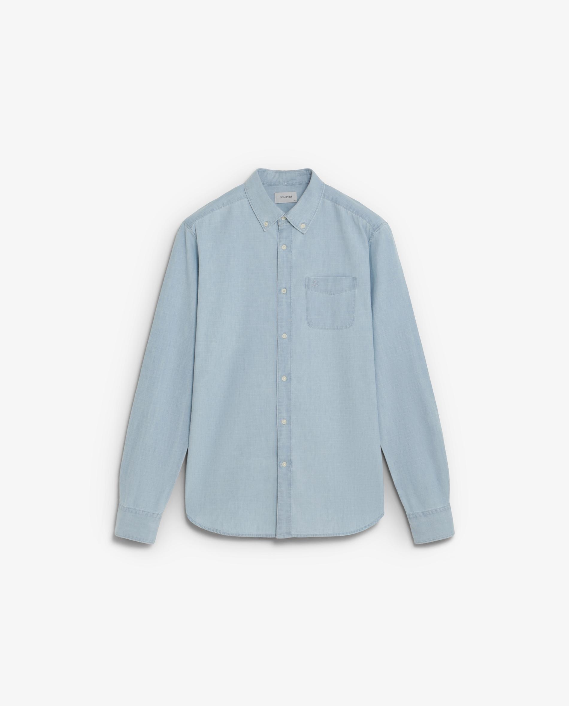 Camisa de Ganga Regular com Bolso Azul-claro-6