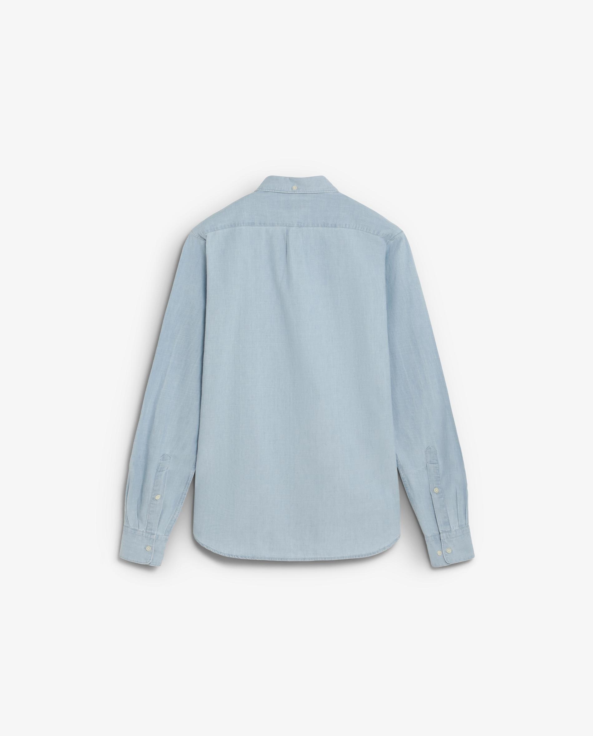 Camisa de Ganga Regular com Bolso Azul-claro-7