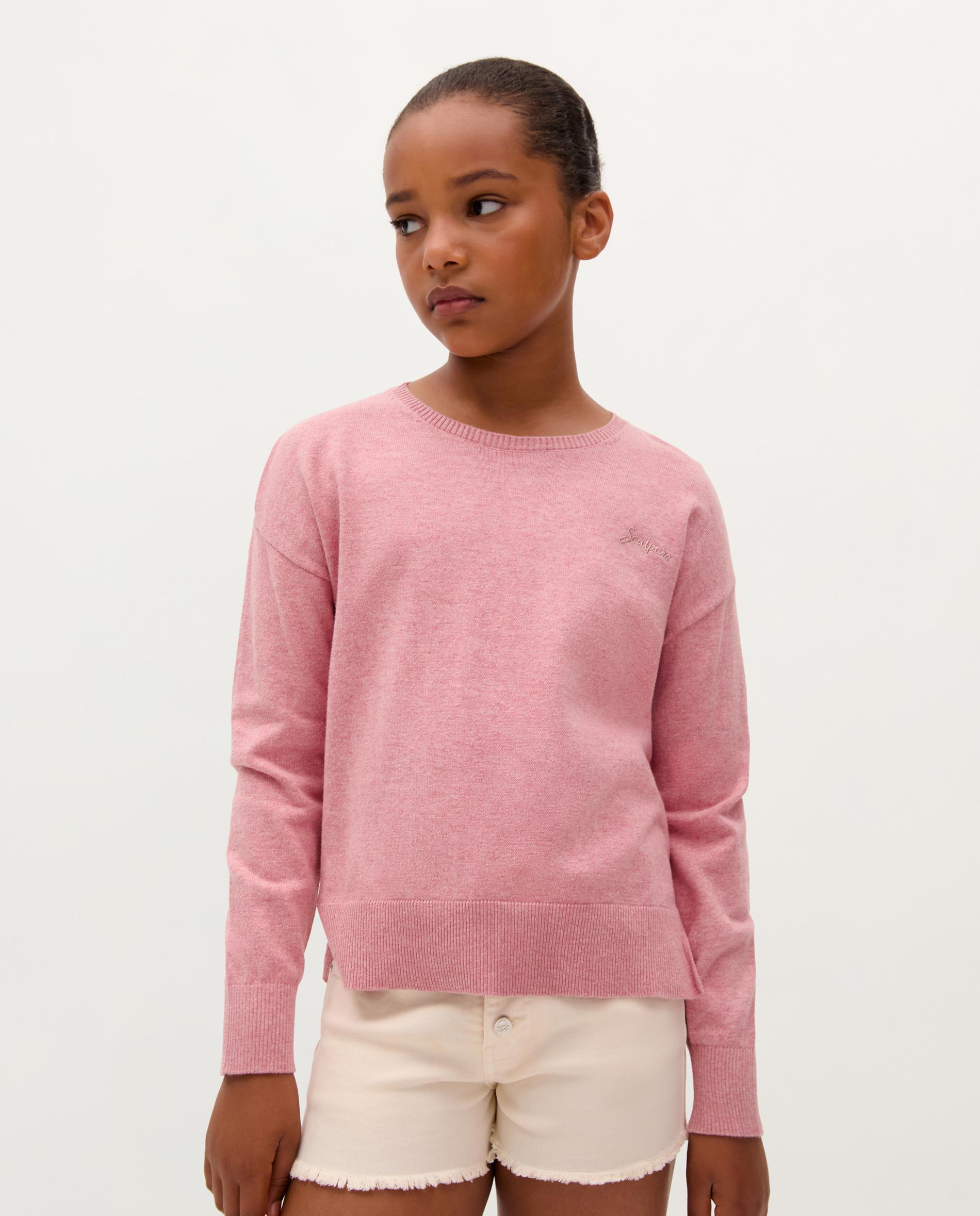 Camisola Infantil de Algodão com Caveira em Contraste Rosa-1