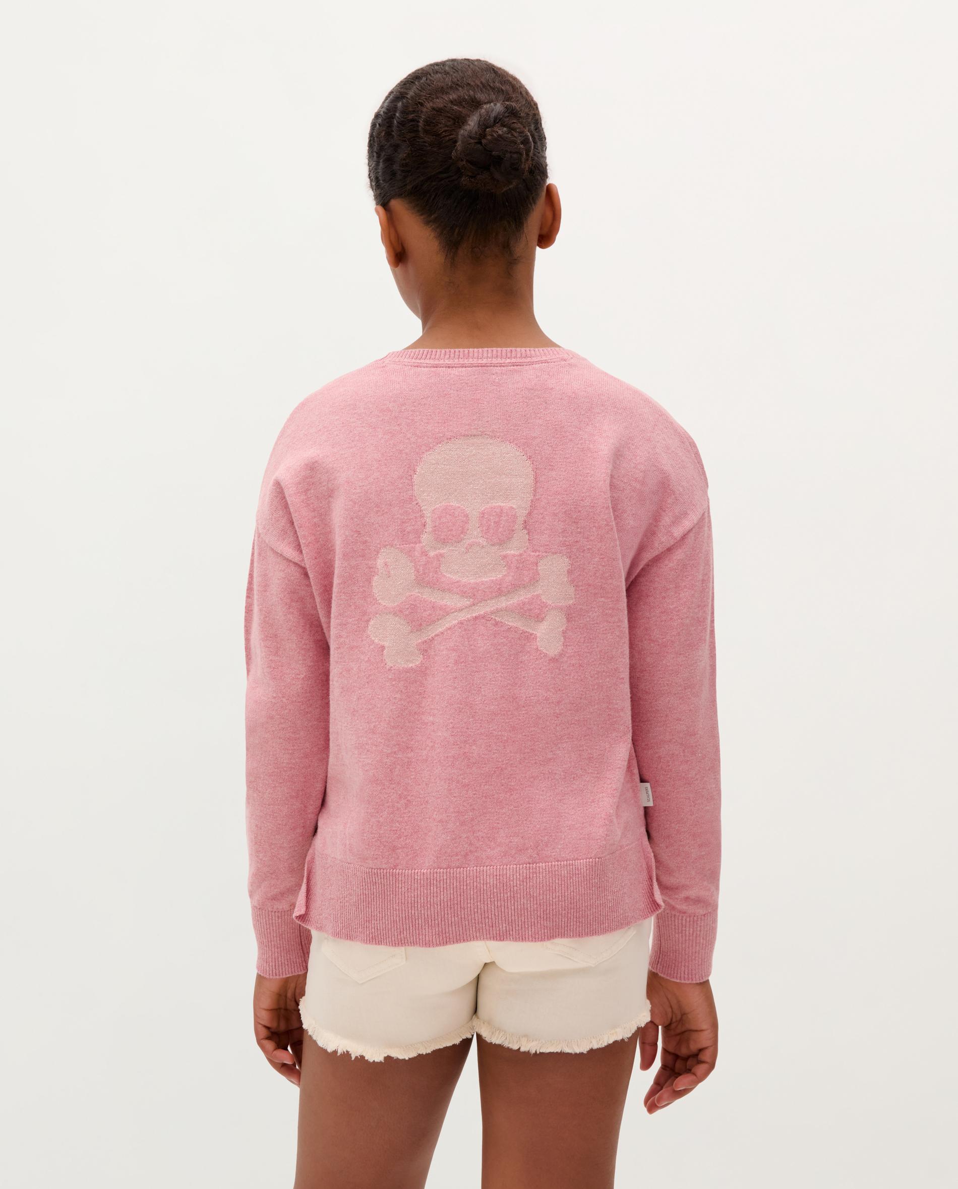 Camisola Infantil de Algodão com Caveira em Contraste Rosa-2