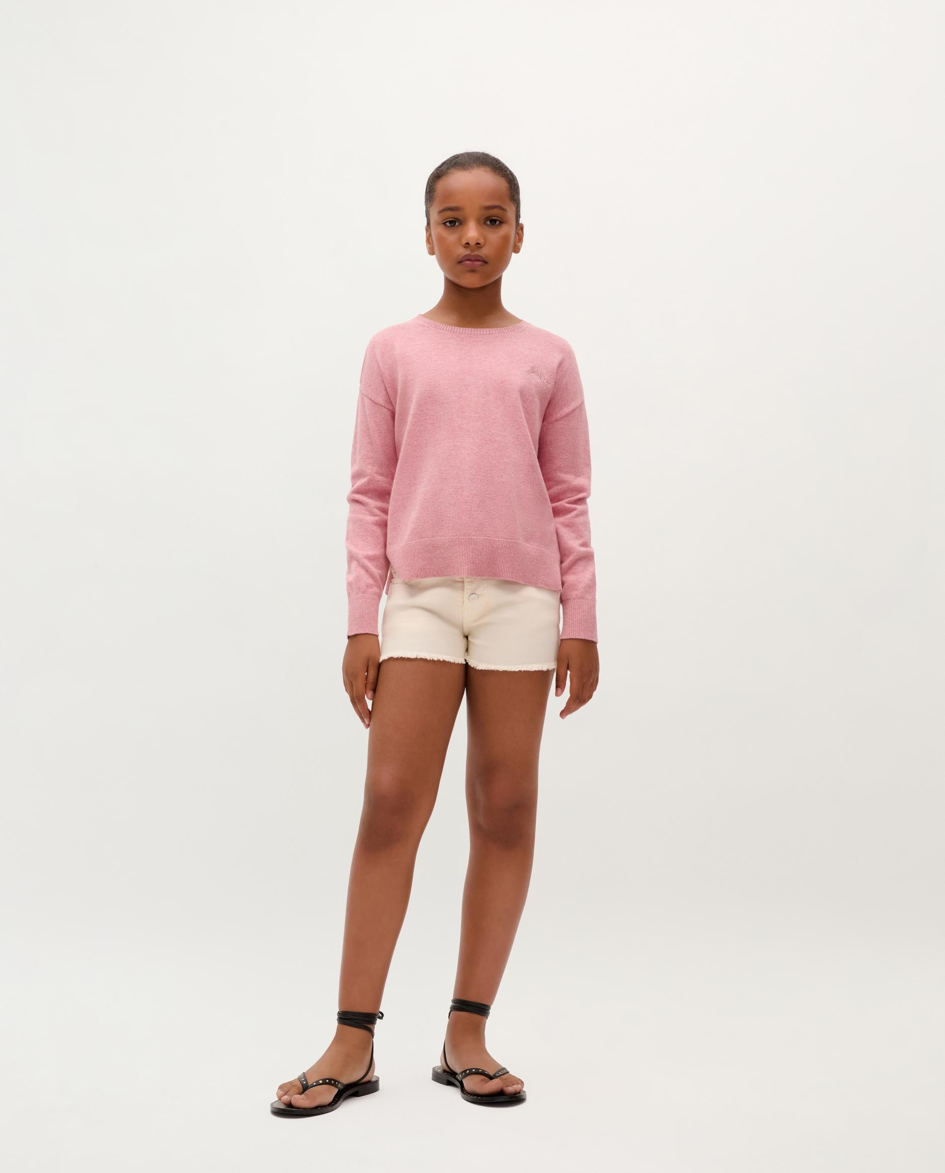 Camisola Infantil de Algodão com Caveira em Contraste Rosa-3