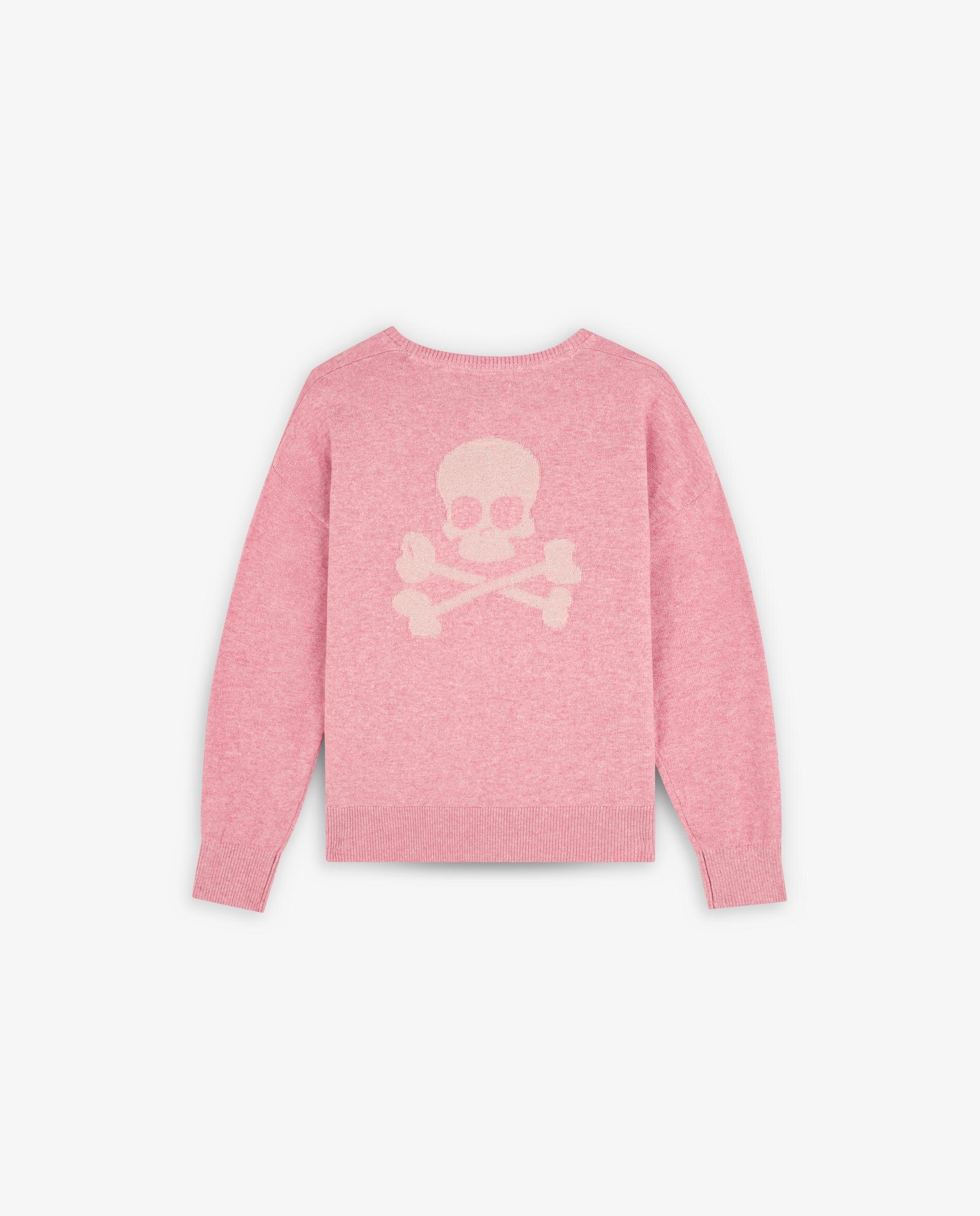 Camisola Infantil de Algodão com Caveira em Contraste Rosa-5
