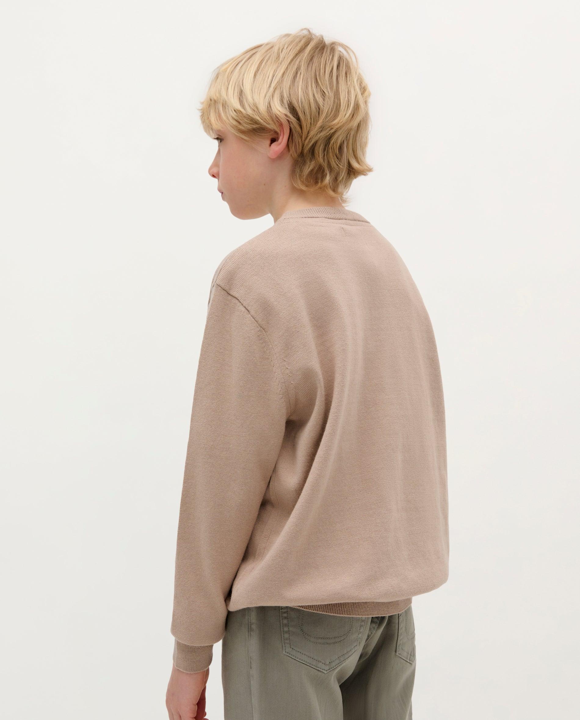 Camisola Infantil com Gola Redonda e Caveira Bordada Scalpers Taupe-2