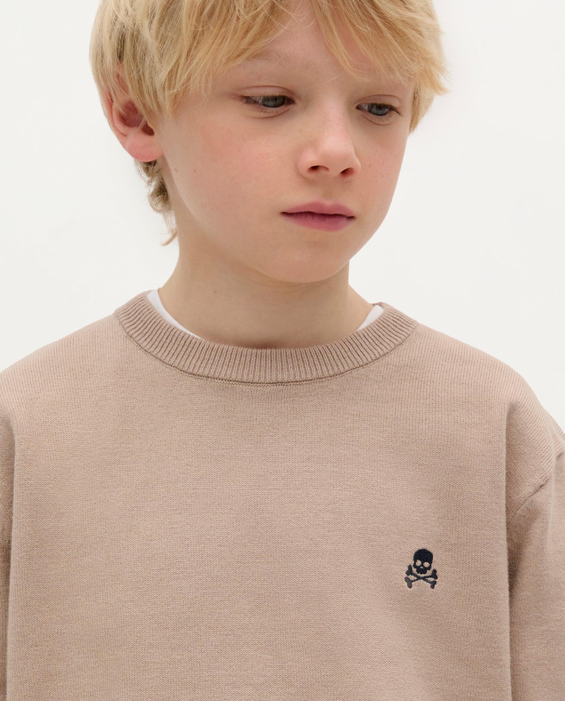 Camisola Infantil com Gola Redonda e Caveira Bordada Scalpers Taupe-3