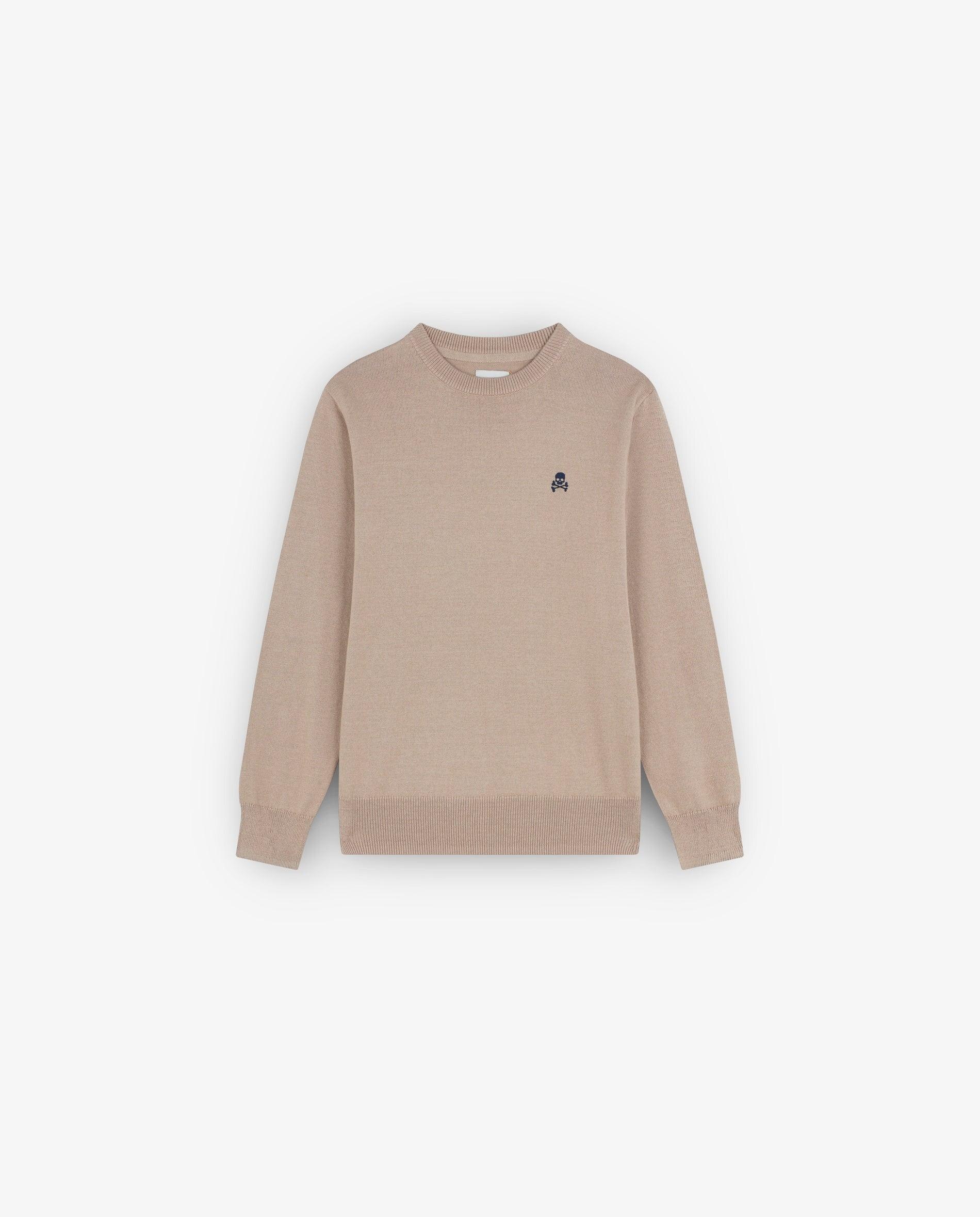 Camisola Infantil com Gola Redonda e Caveira Bordada Scalpers Taupe-4