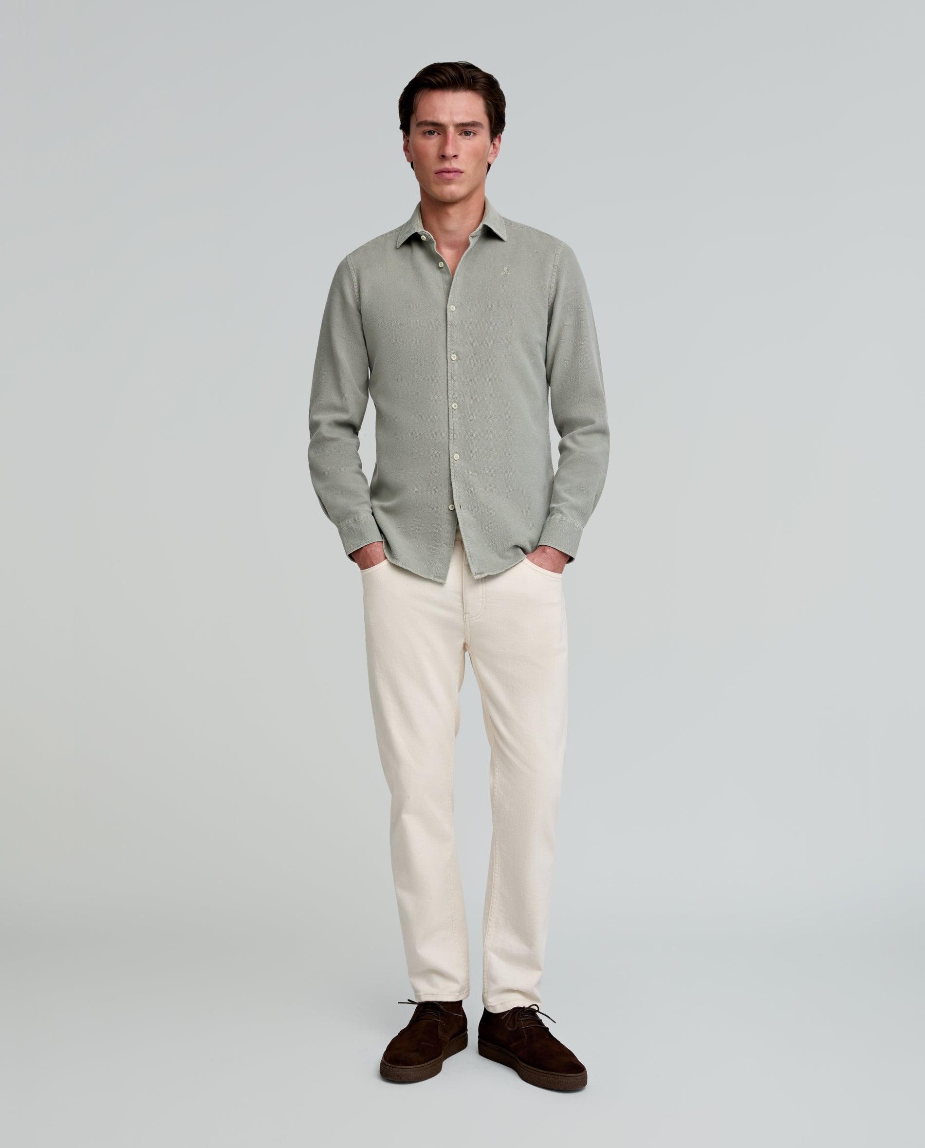 Camisa Formal Regular Fit de Algodão Caqui-1