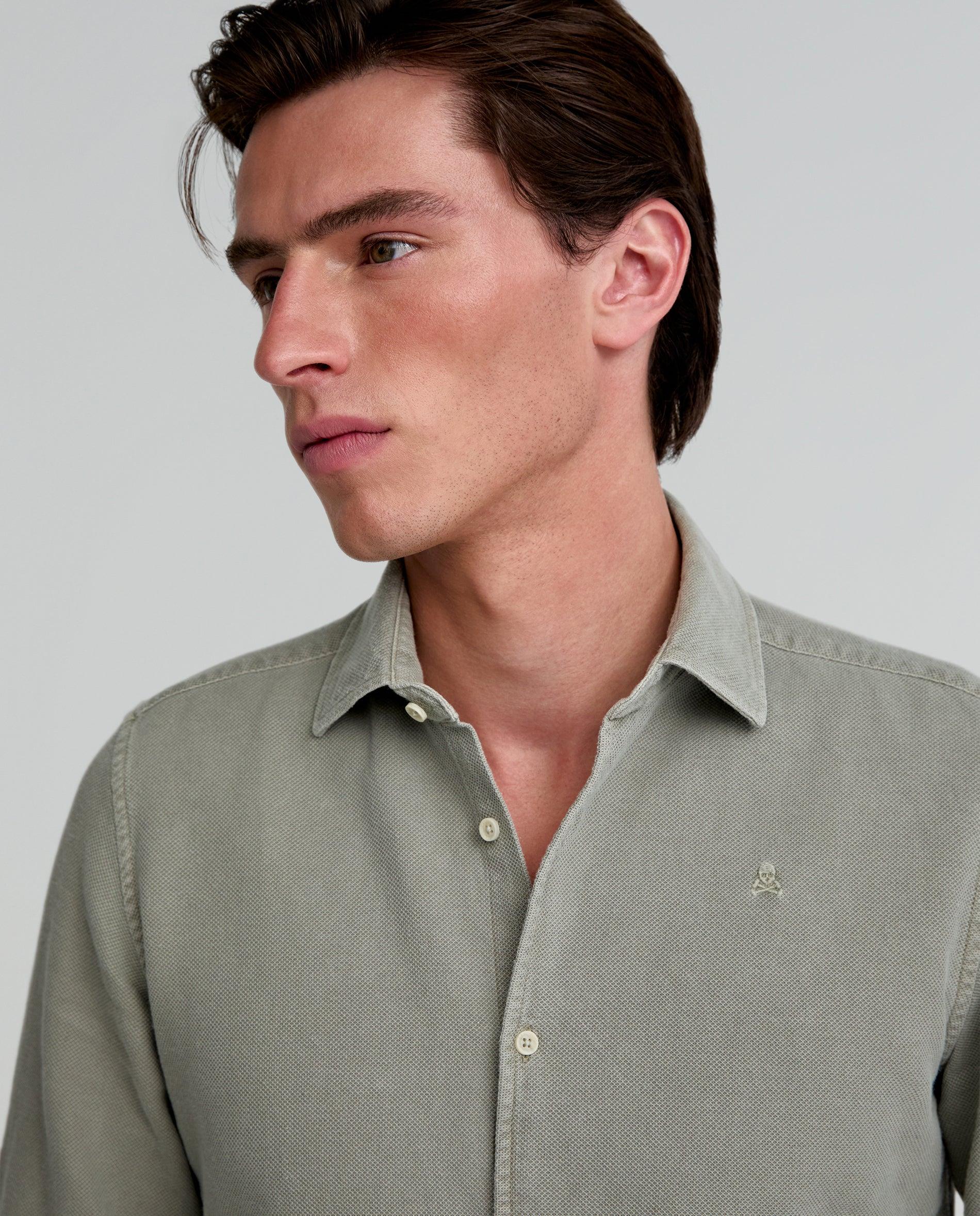 Camisa Formal Regular Fit de Algodão Caqui-4