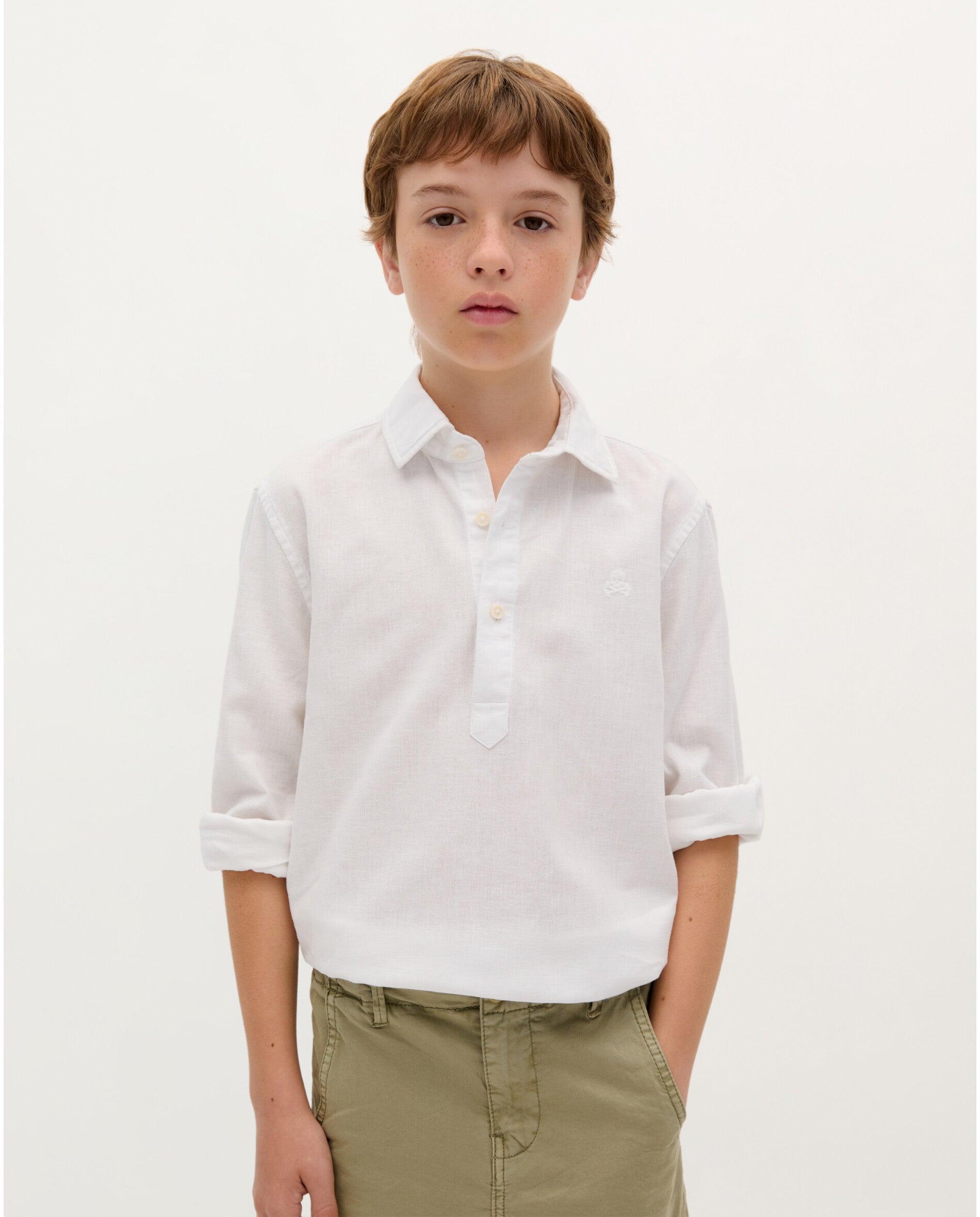 Camisa Infantil Tipo Polo de Manga Comprida Branco-1