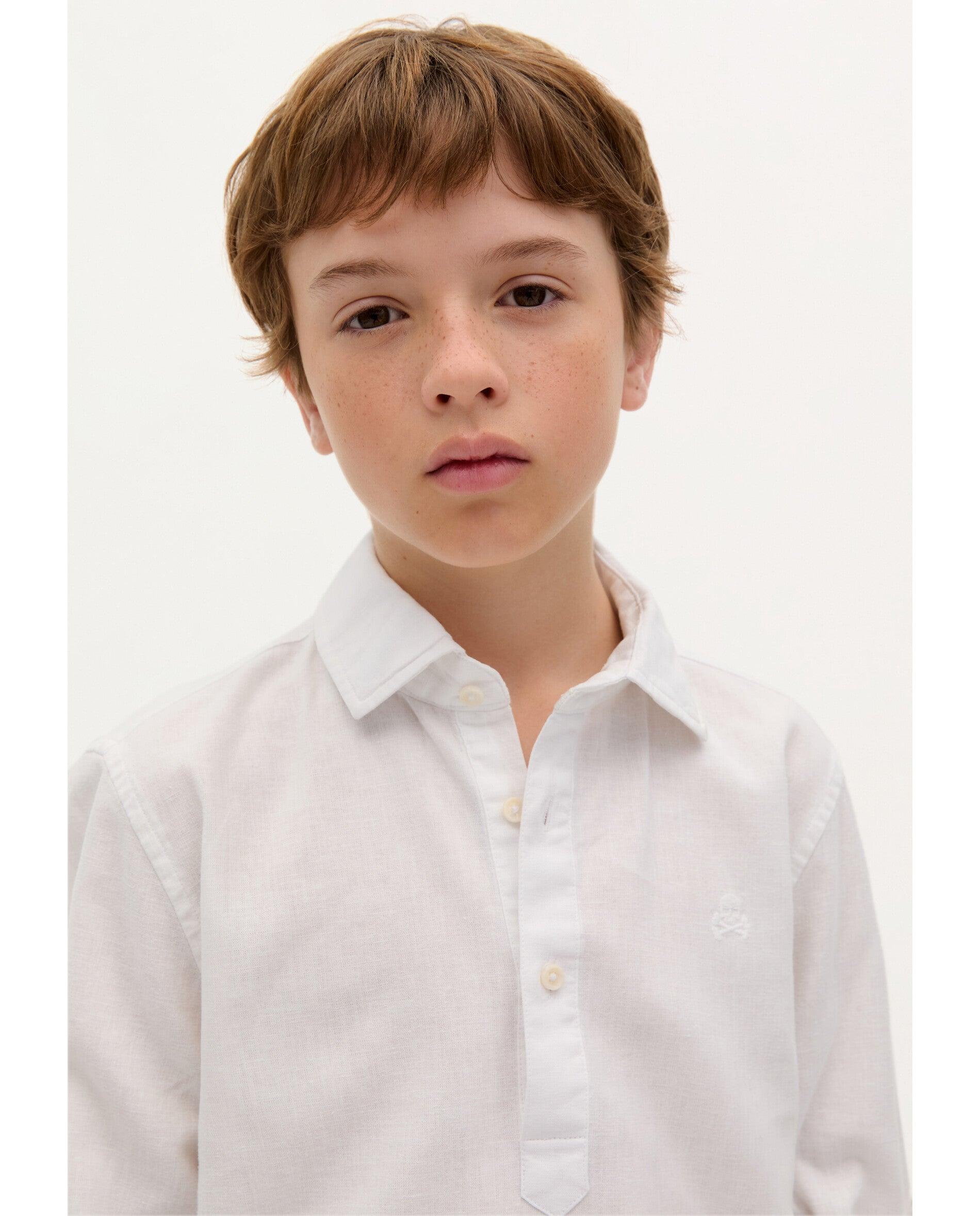 Camisa Infantil Tipo Polo de Manga Comprida Branco-2