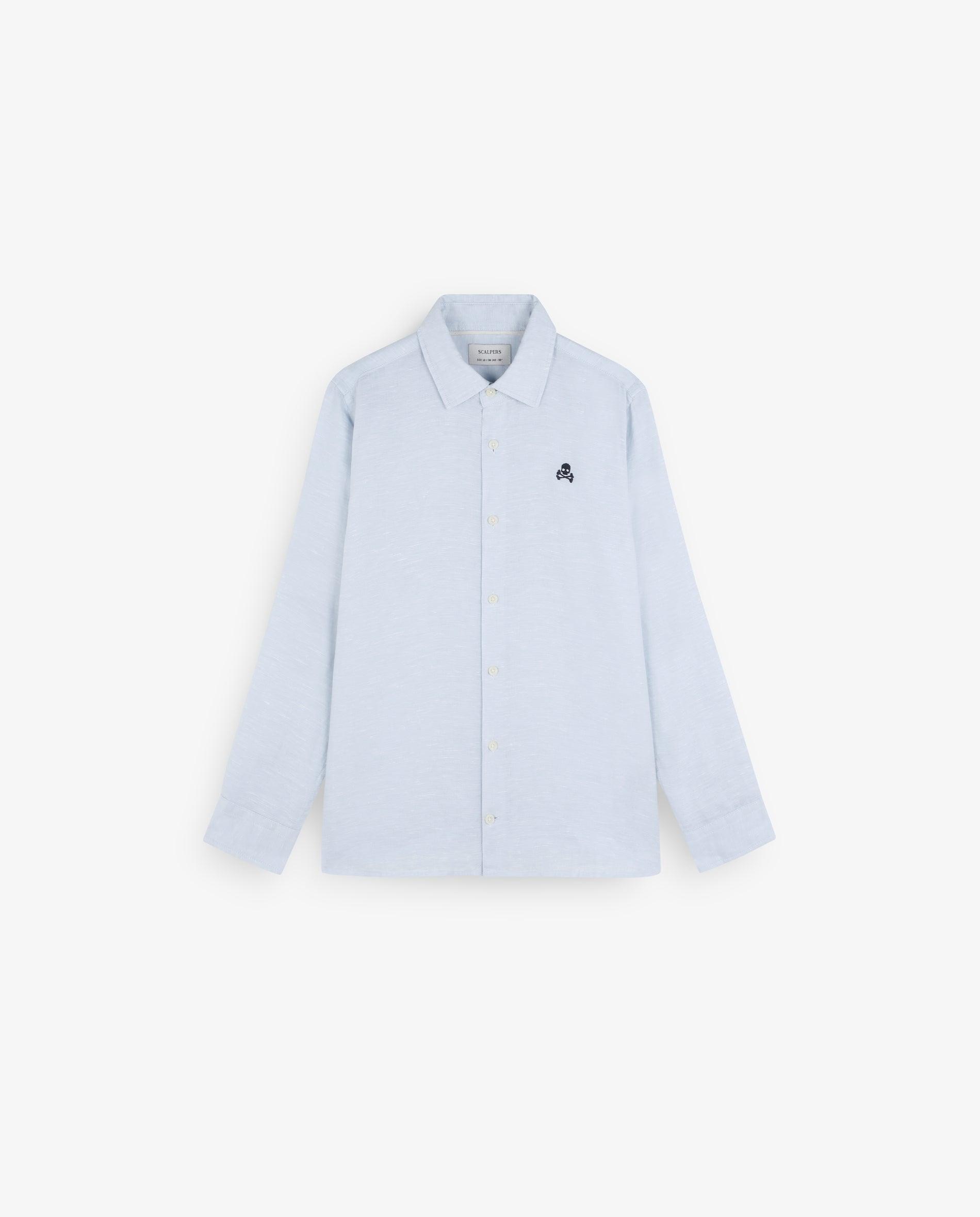 Camisa Infantil de Linho com Caveira Bordada Azul-claro-1