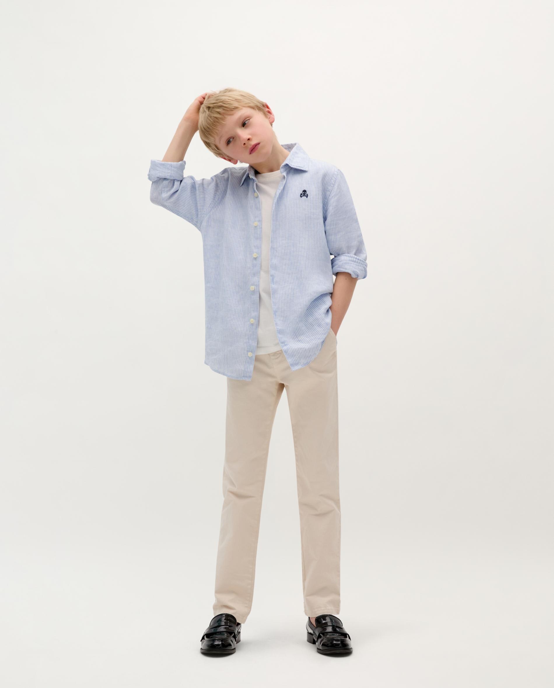 Camisa Infantil de Linho com Caveira Bordada Scalpers Azul-3