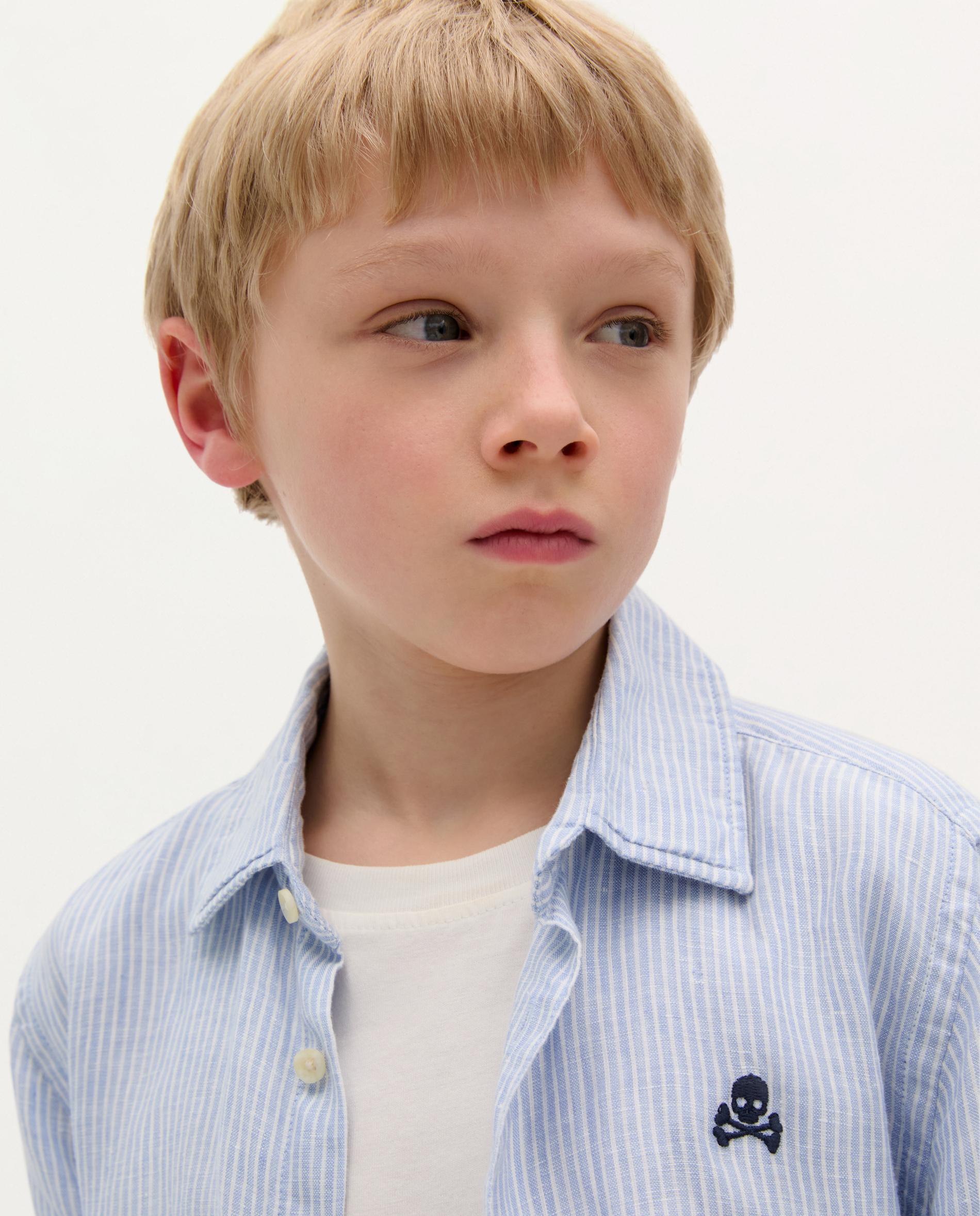Camisa Infantil de Linho com Caveira Bordada Scalpers Azul-4