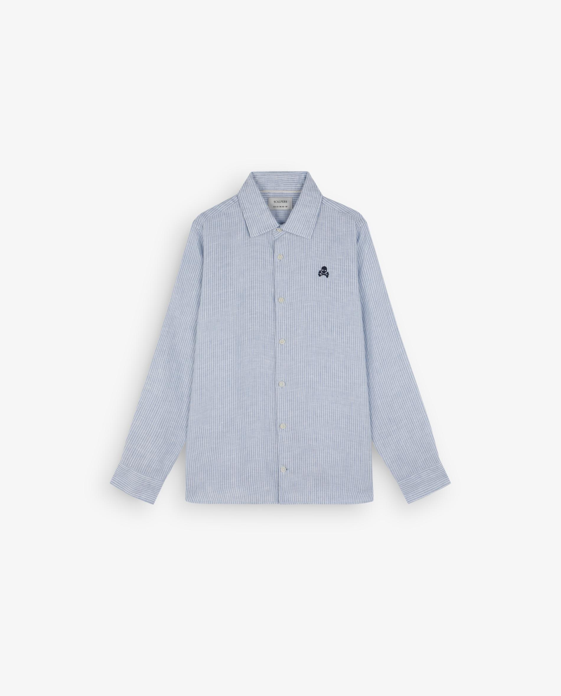 Camisa Infantil de Linho com Caveira Bordada Scalpers Azul-5