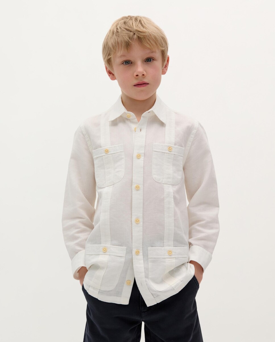 Camisa Infantil com Fecho de Botões e Bolsos Branco-1