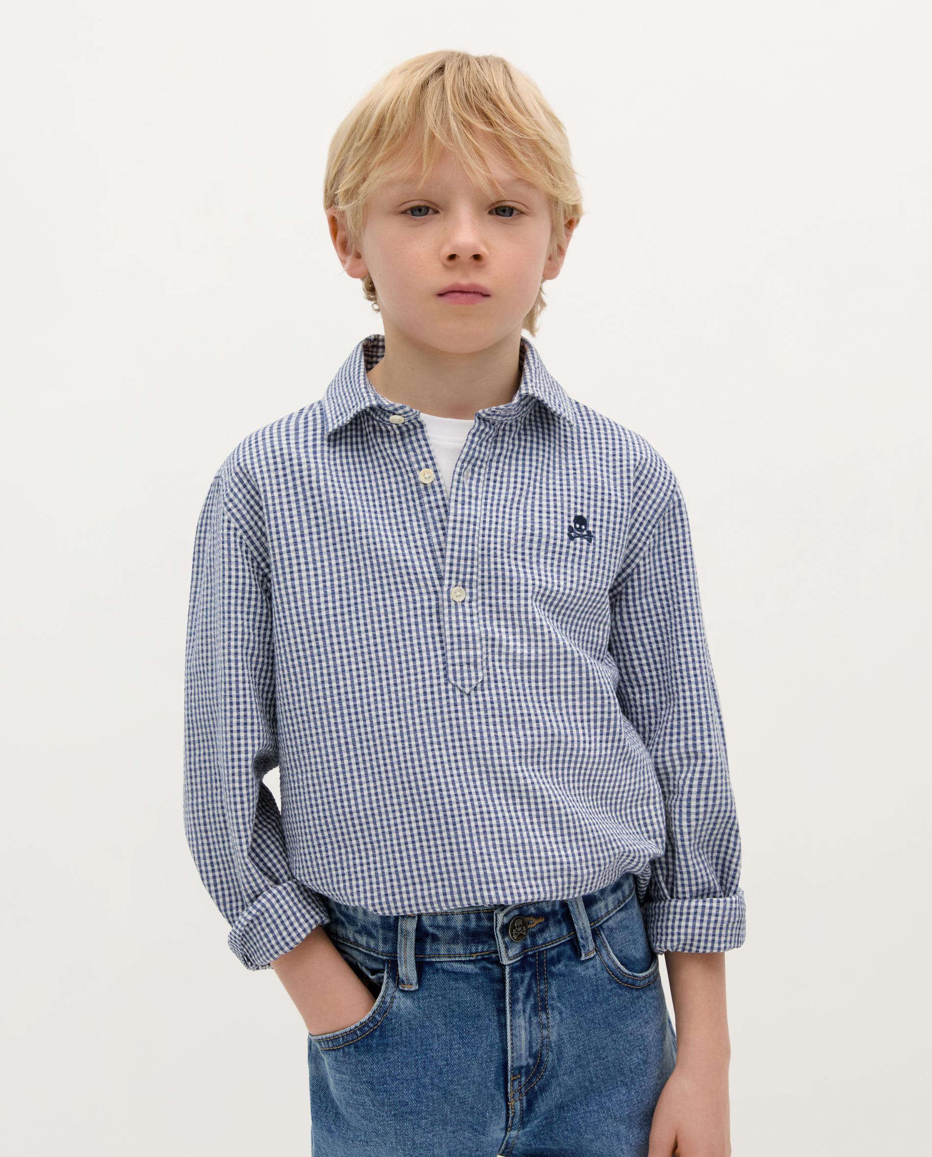 Camisa Tipo Polo Infantil de Algodão e Estampado aos Quadrados Scalpers Azul-marinho-1