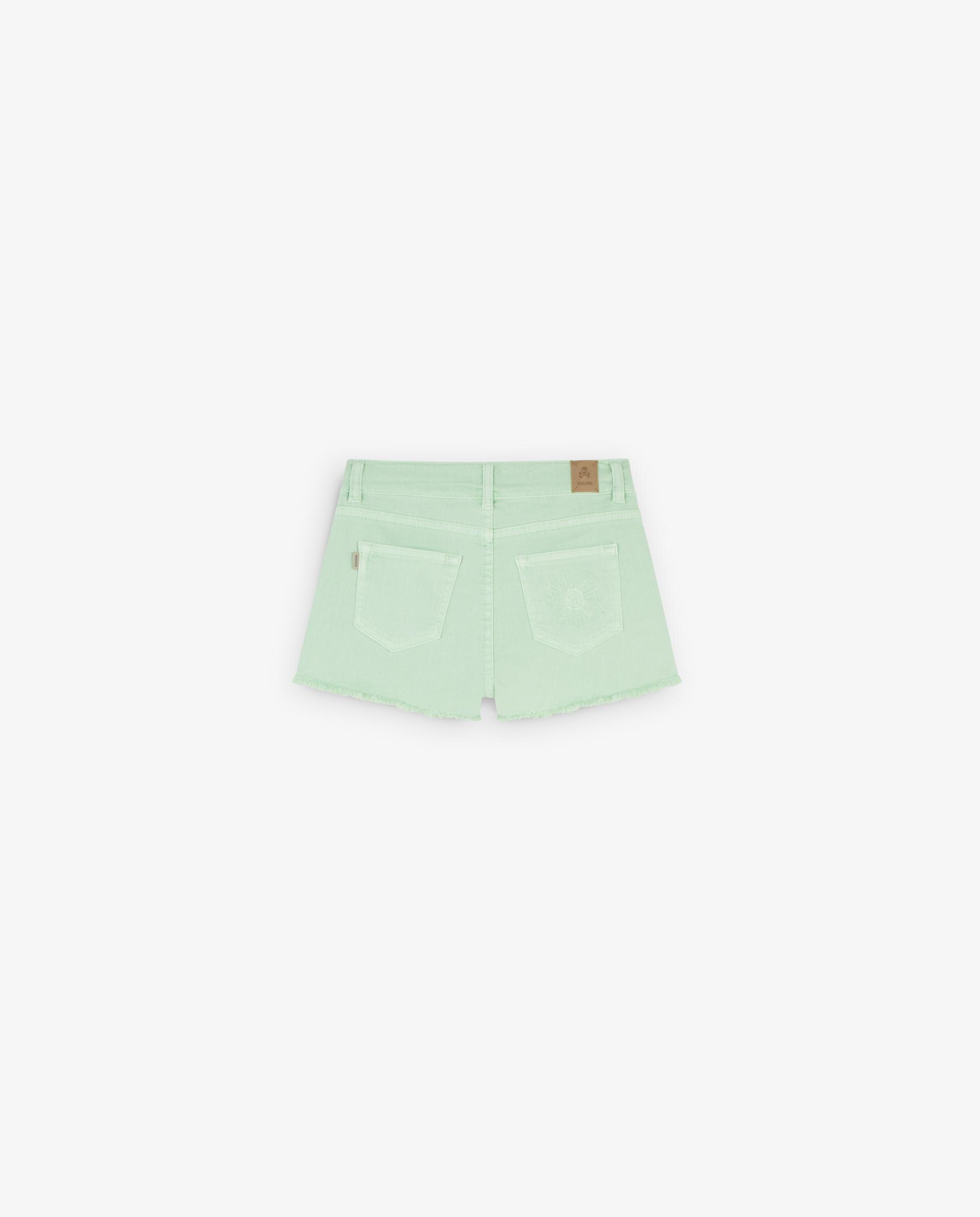 Calções Infantil com Fecho de Botões e Bainha Desfiada Verde-menta-5