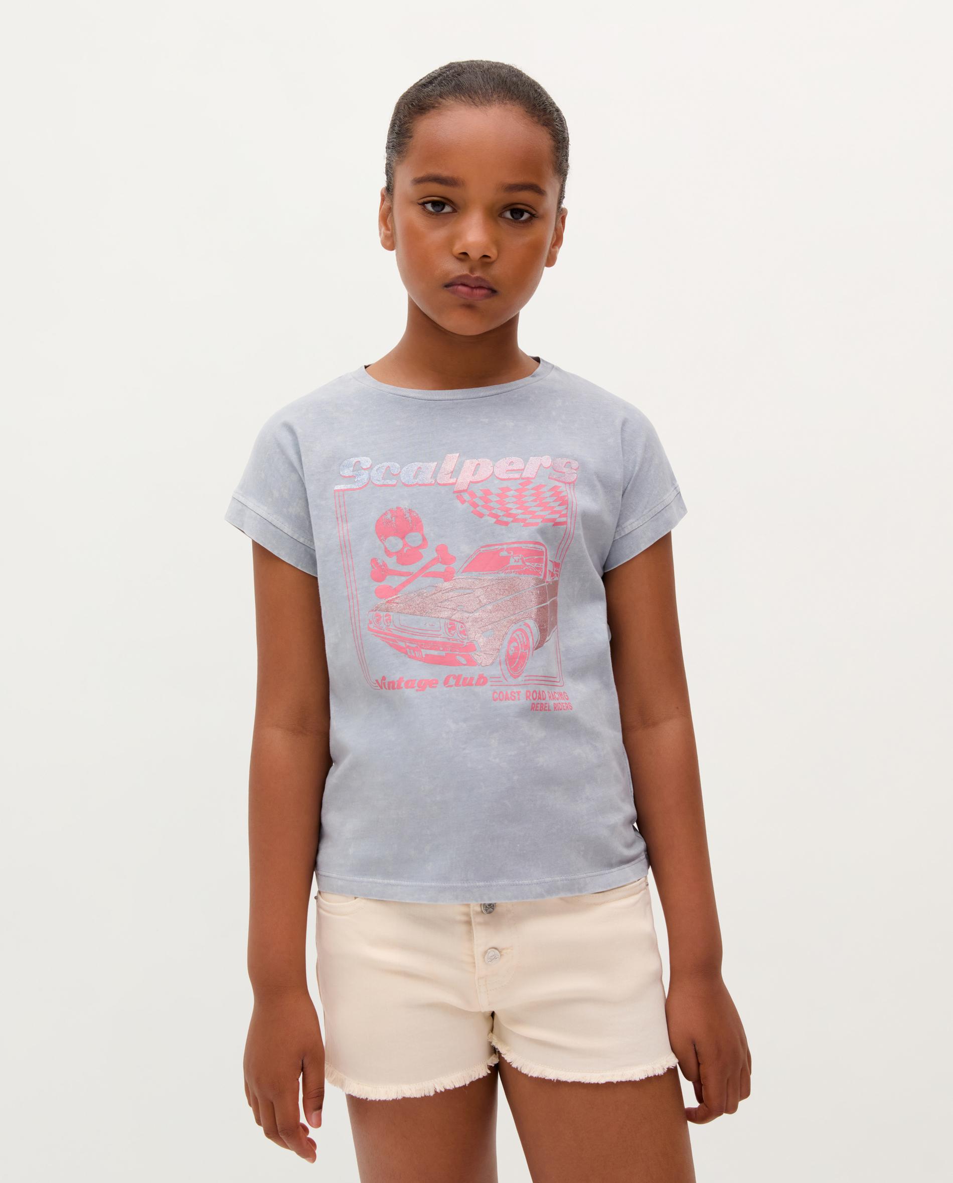 T-shirt Infantil de Algodão de Manga Curta Azul-claro-1
