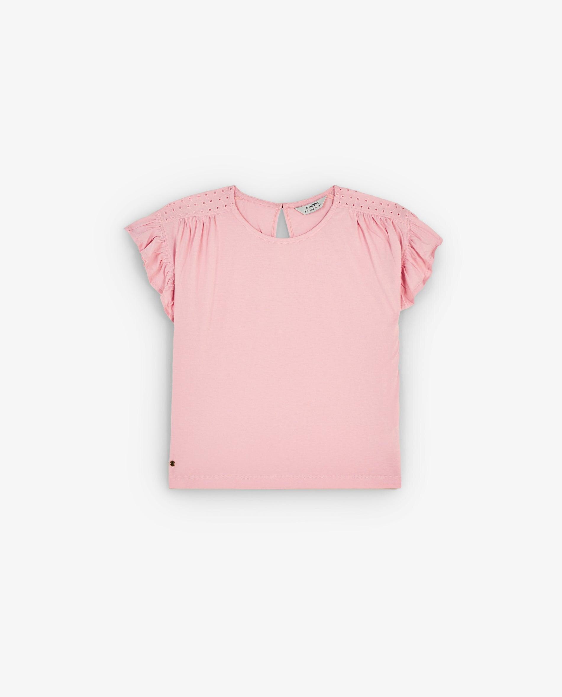 T-shirt Infantil de Algodão com Detalhe de Folhos Rosa-4